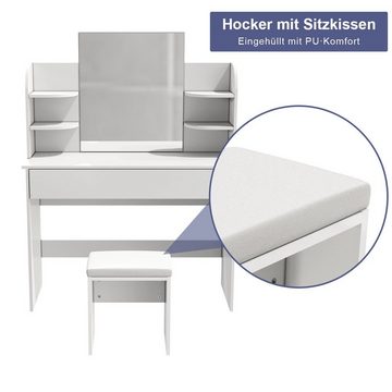 SONNI Schminktisch Frisiertisch Kosmetiktisch mit Hocker und Spiegel, mit Schublade, 1080x400x1400mm, mit/ohne Beleuchtung