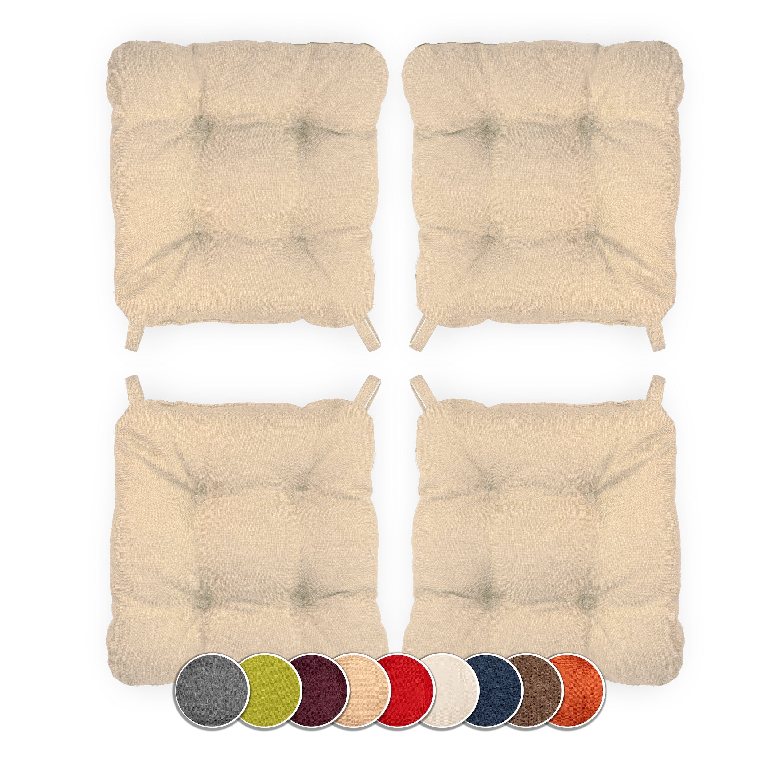 sunnypillow Stuhlkissen 4er Set Stuhlkissen mit Klettverschluss Maße: 40/35x40x8cm
