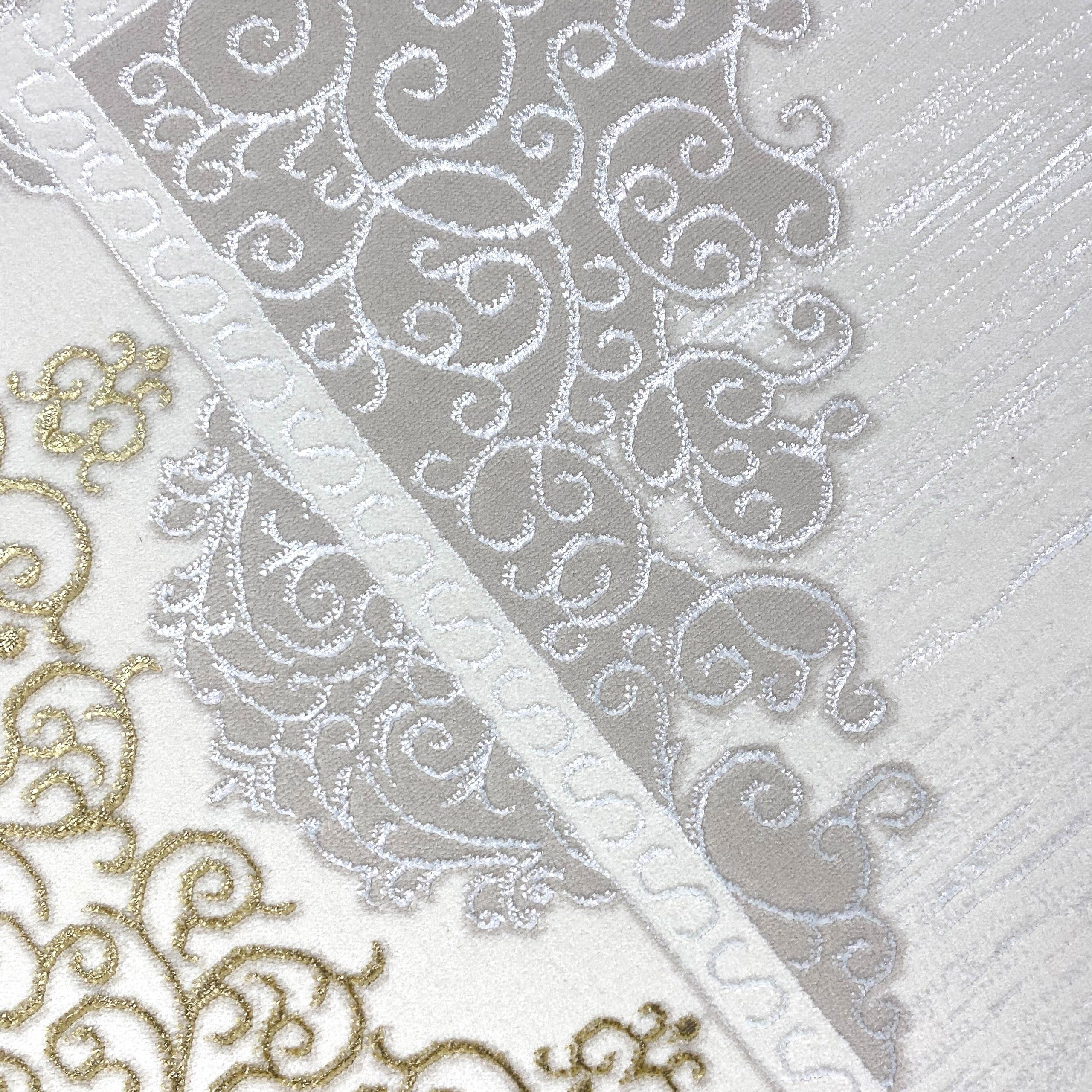 Carpetia Teppich Teppich mit orientalischem Flair, luxuriös, weiß gold grau, rechteckig, Höhe: 5 mm