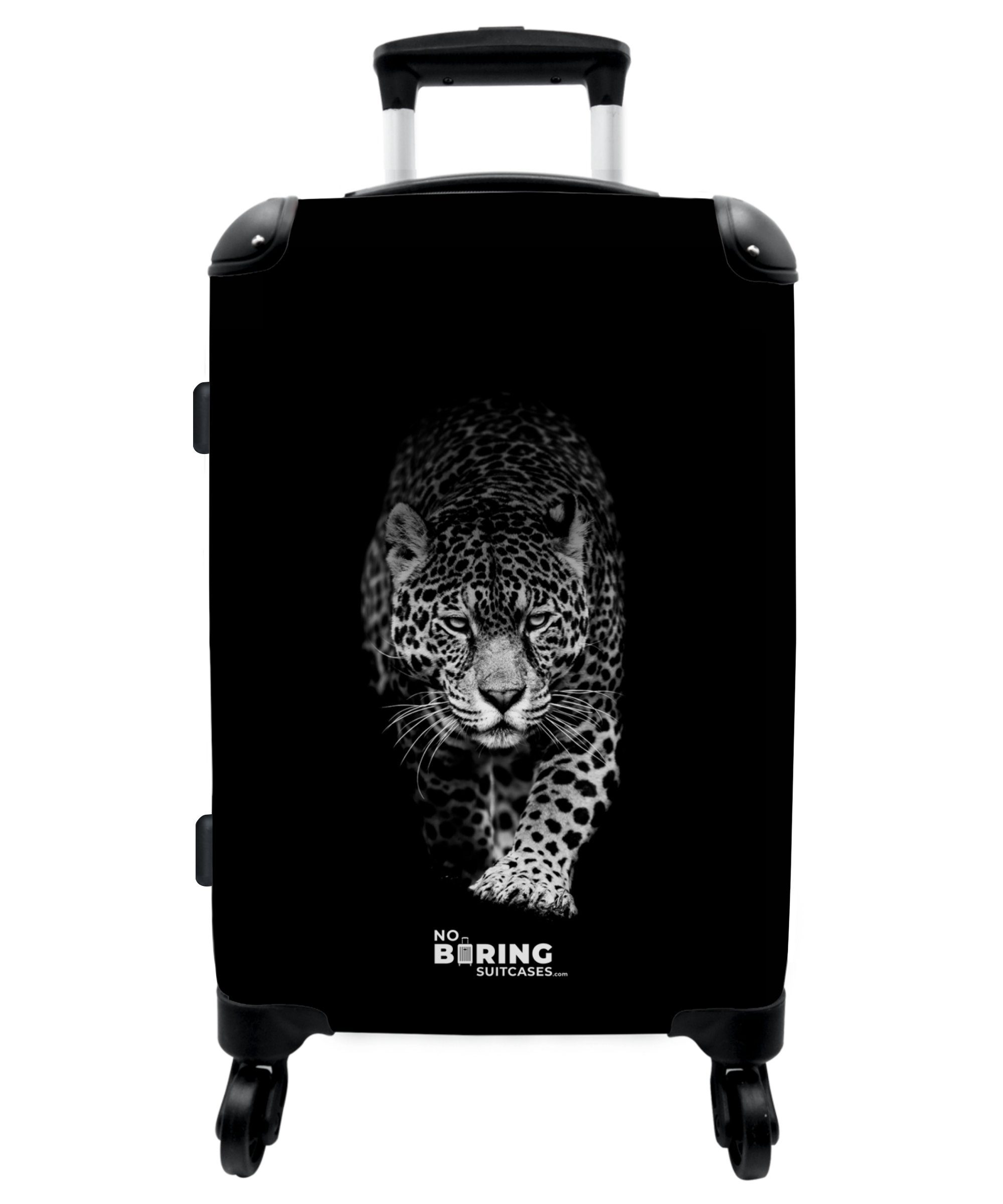 NoBoringSuitcases.com© Koffer 67x43x25cm Leopard - Tiere - Schwarz, 4 Rollen, Aufgabegepäck Trolley Rollkoffer Große Reisekoffer mit 4 Rollen -