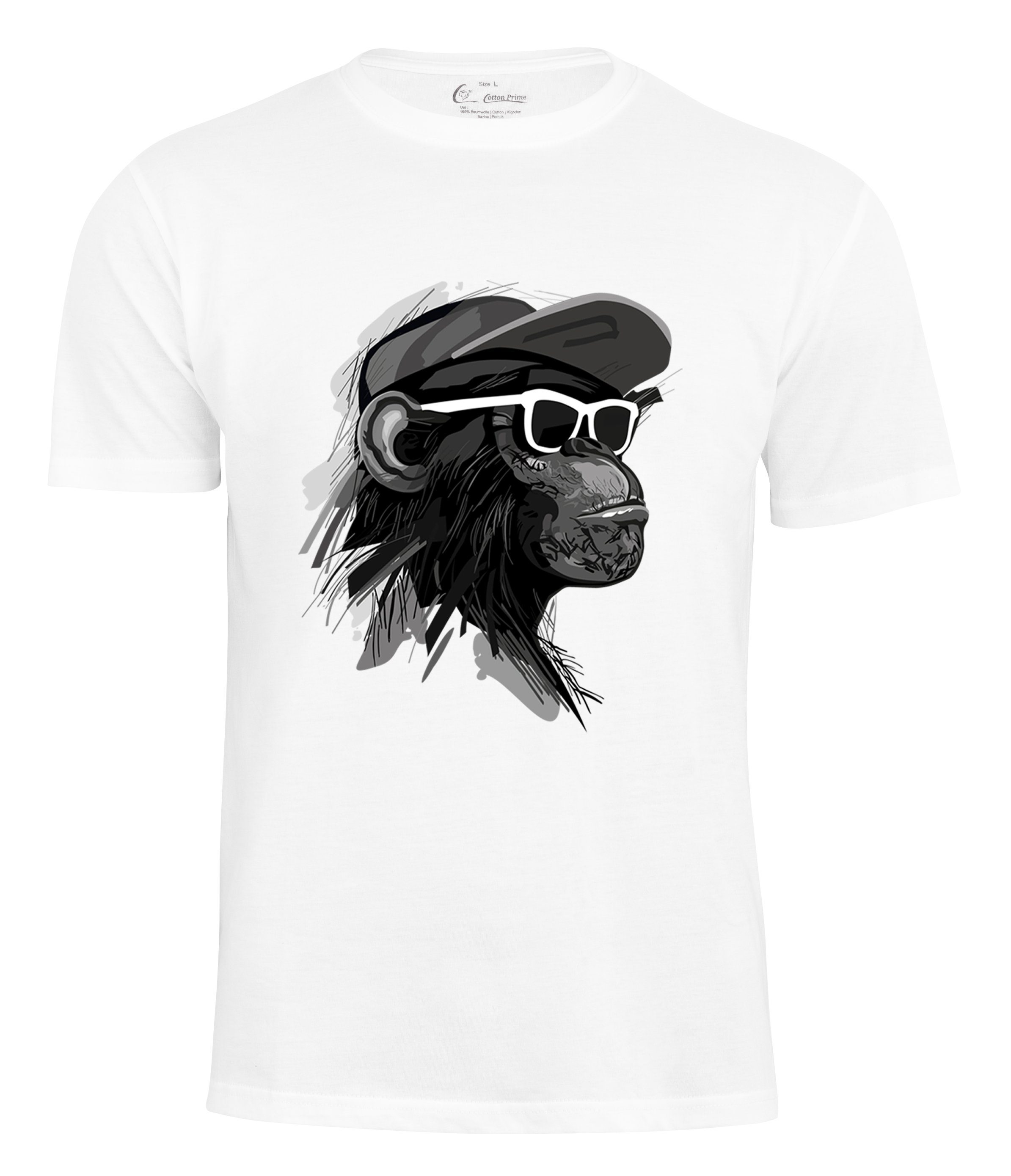 Cotton Prime® T-Shirt mit Affenmotiv - weiss Monkey Cool Brille mit