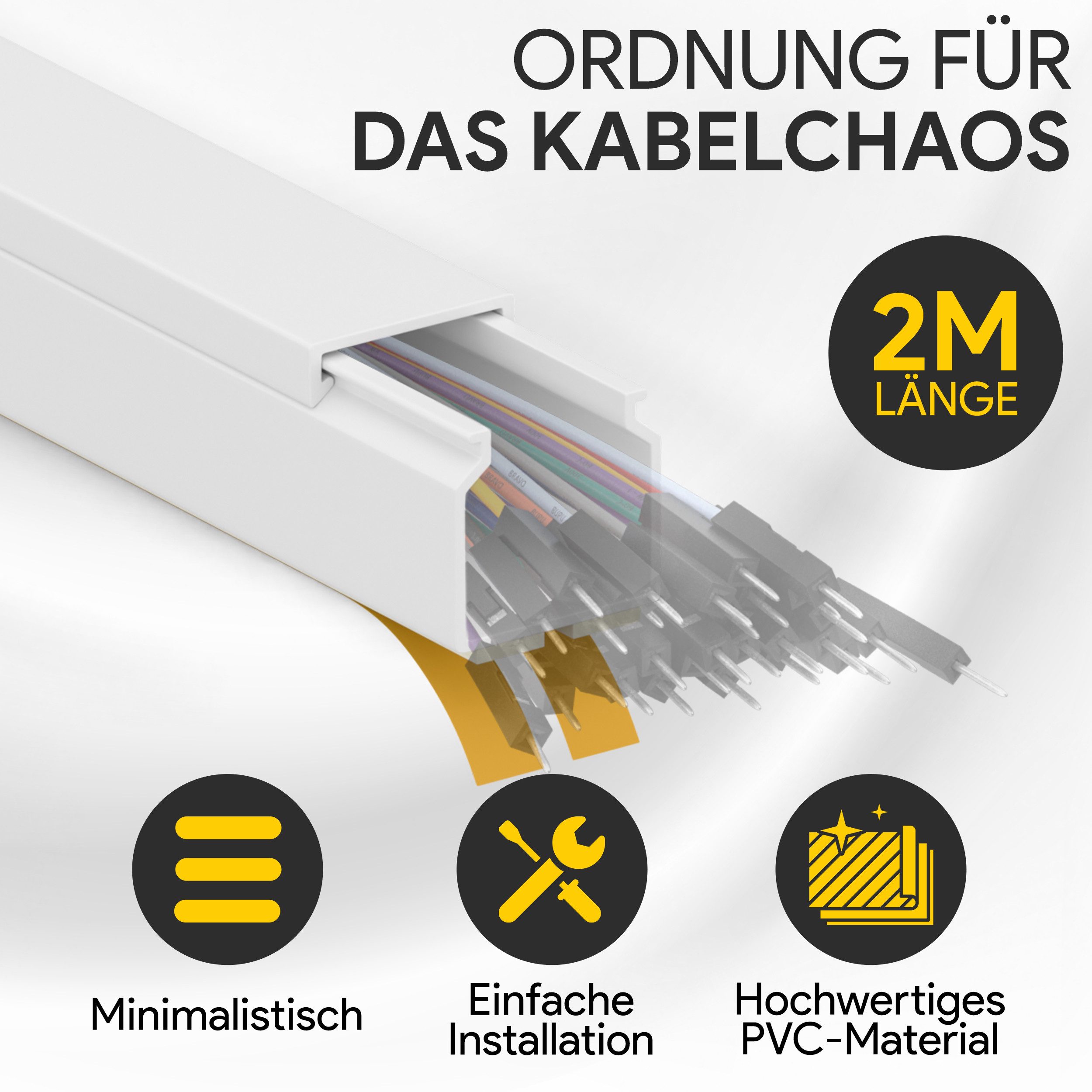 tktrading24 Kabelkanal Kabelleiste aus robustem PVC weiß Selbstklebend 2m - diversen Größen