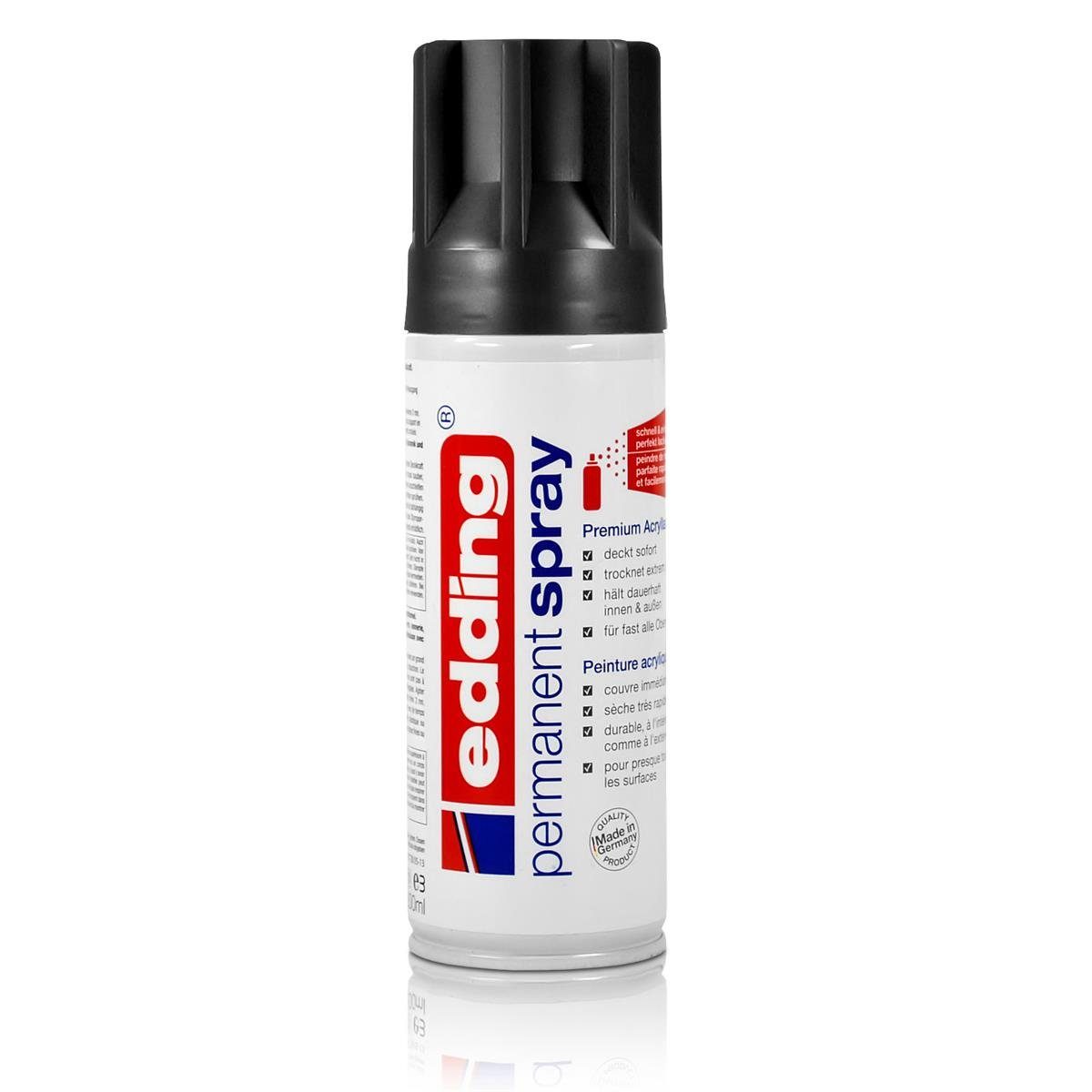 edding Sprühfarbe edding Permanent Spray tiefschwarz glänzend 200 ml Premium Acryllack