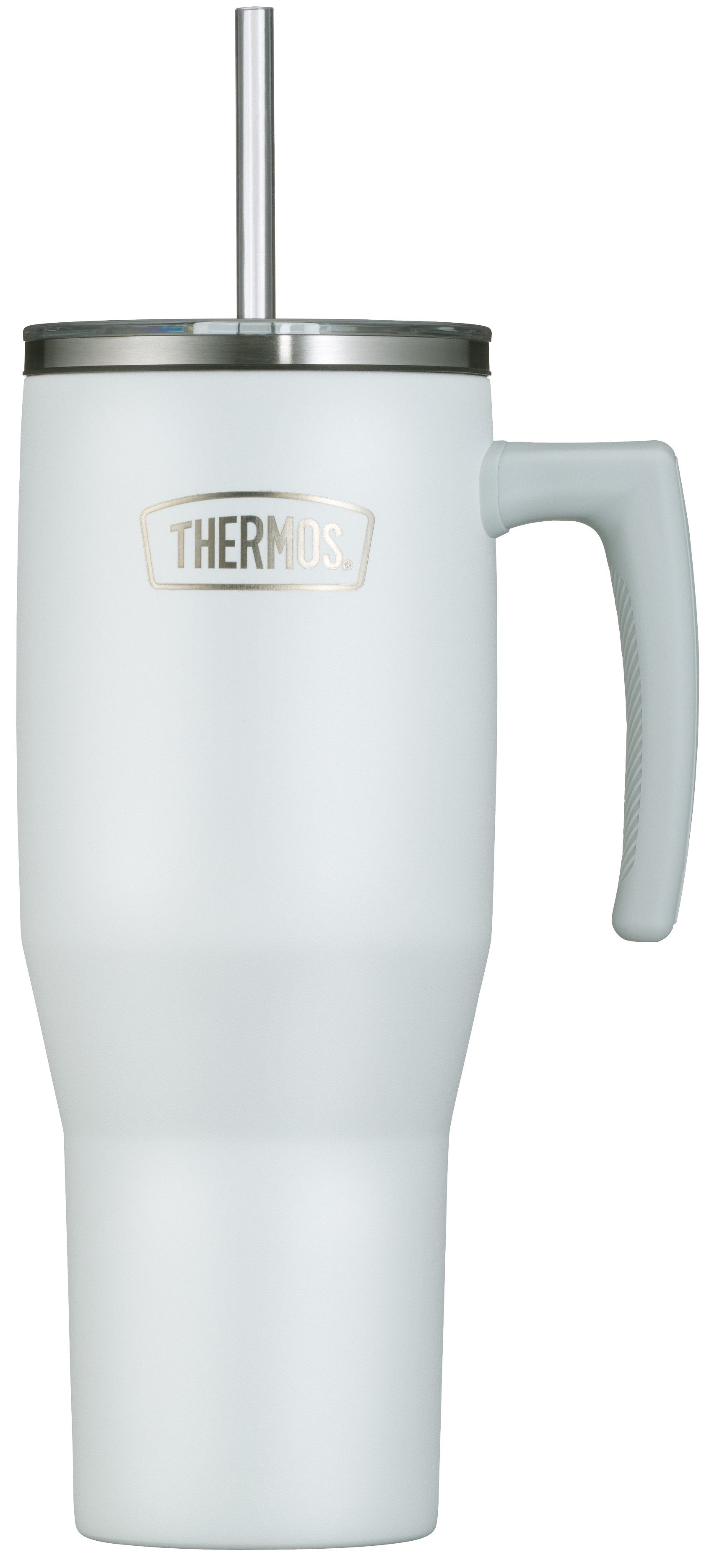 THERMOS Термокружка REFRESHING SERIES ISOLIERTRINKBECHER mit Strohhalm, Edelstahl, Kunststoff, Silikon, Titan, 1,10l, 6h heiß & 6h kalt, mit Griff