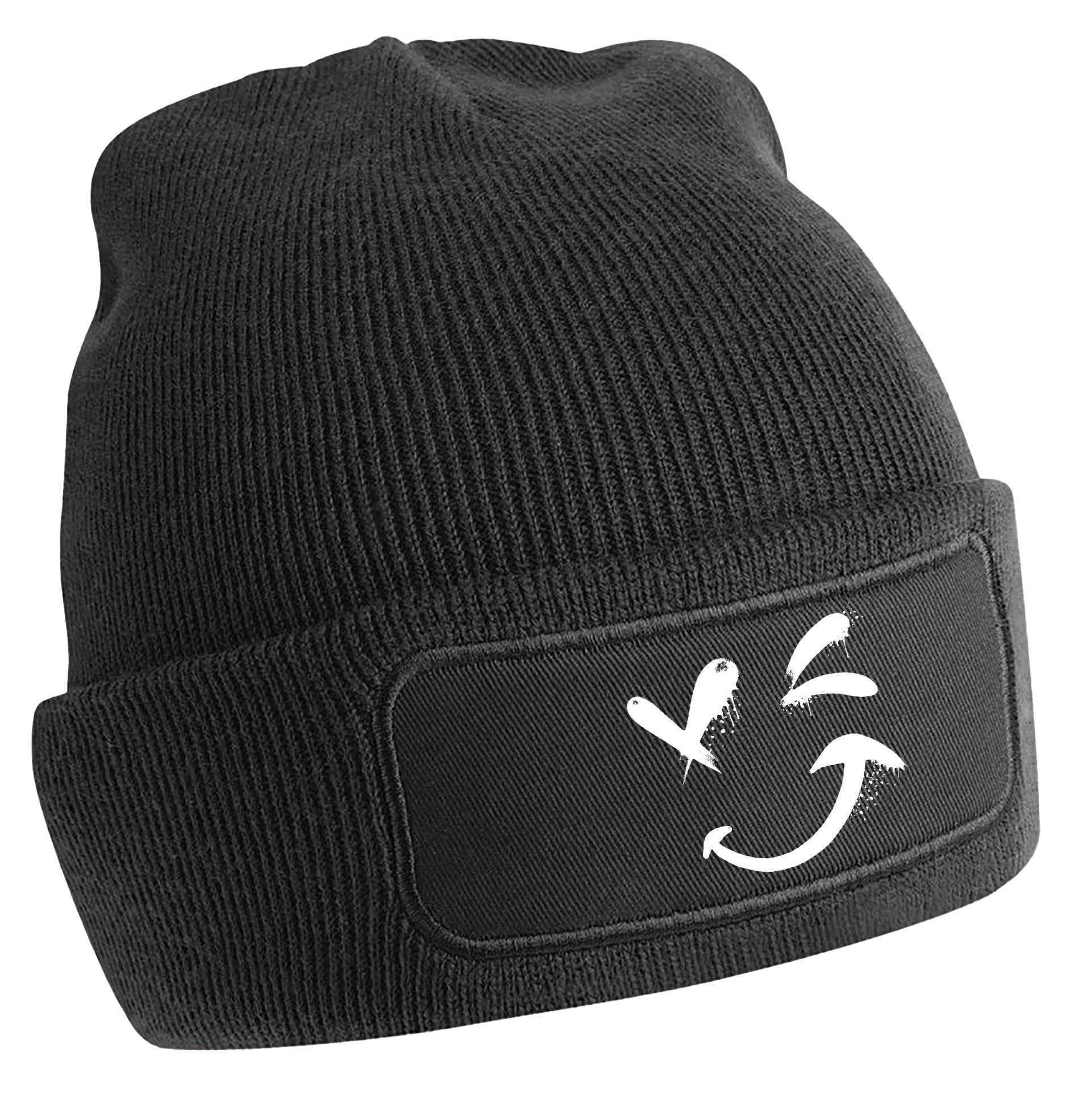 Strickmütze für kalte Tage - Beanie mit zwinkerndem Gesicht Print