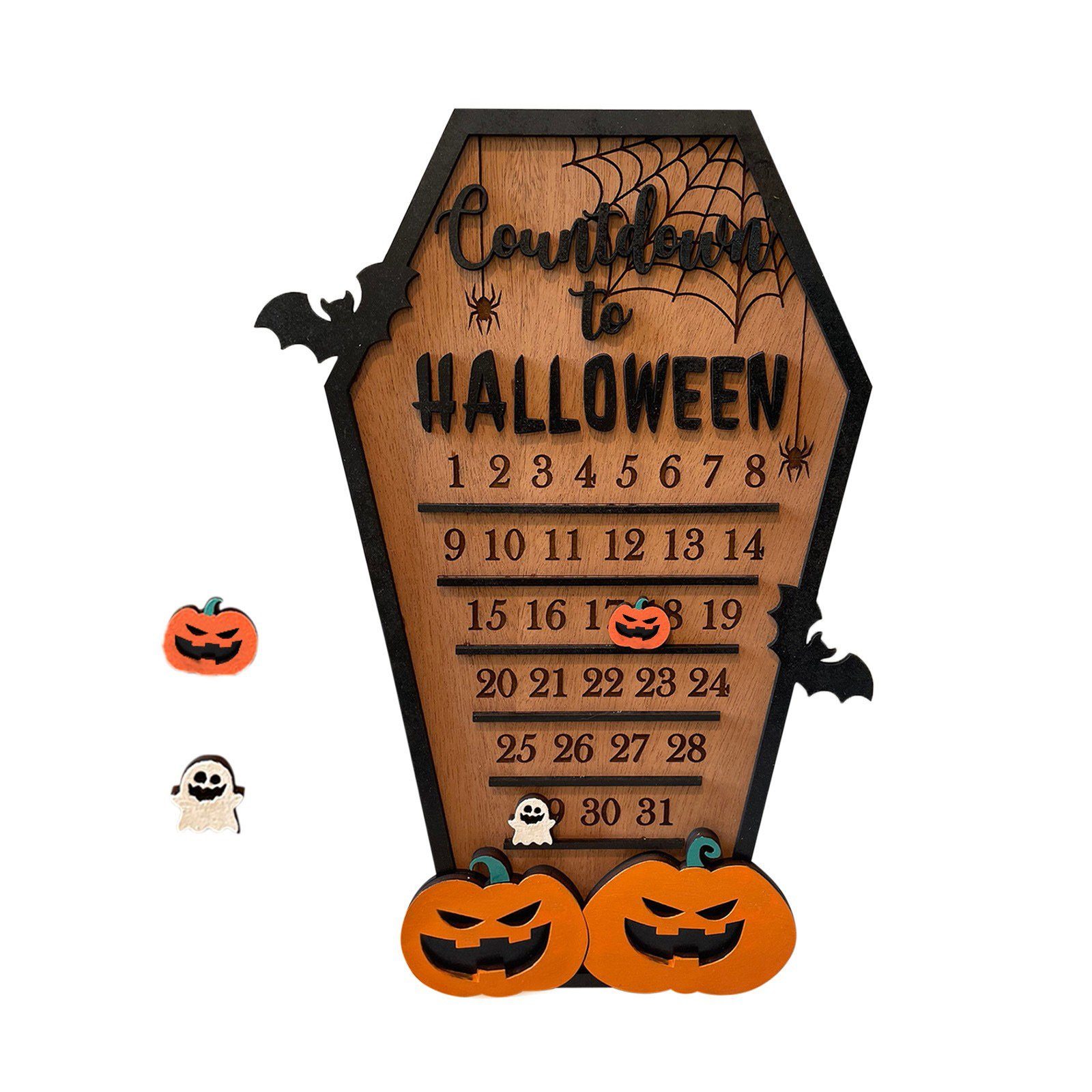XDeer Adventskalender Holz Halloween Adventskalender 2023 Halloween Deko,Halloween Countdown, Kalender für die kommenden 31 Tage Halloween Party Heimdekor