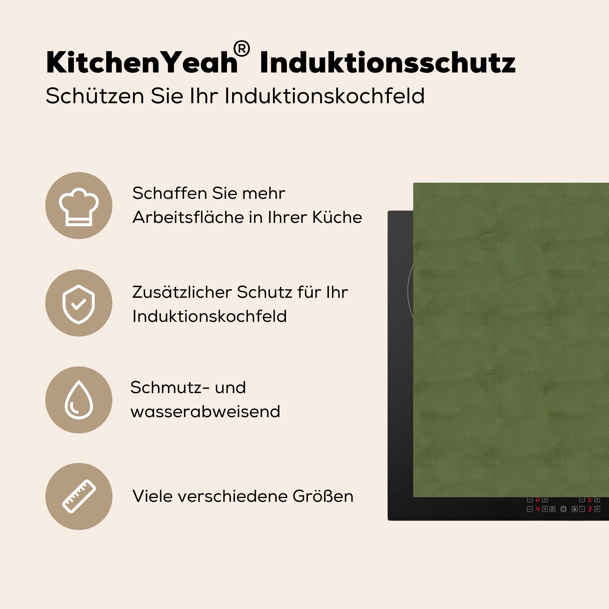Induktionskochfeld - cm, Leder tlg), Küchen Vinyl, Induktionsherd, Grün 58x51 MuchoWow für Herdblende-/Abdeckplatte Dekoration - (1 Tiere,