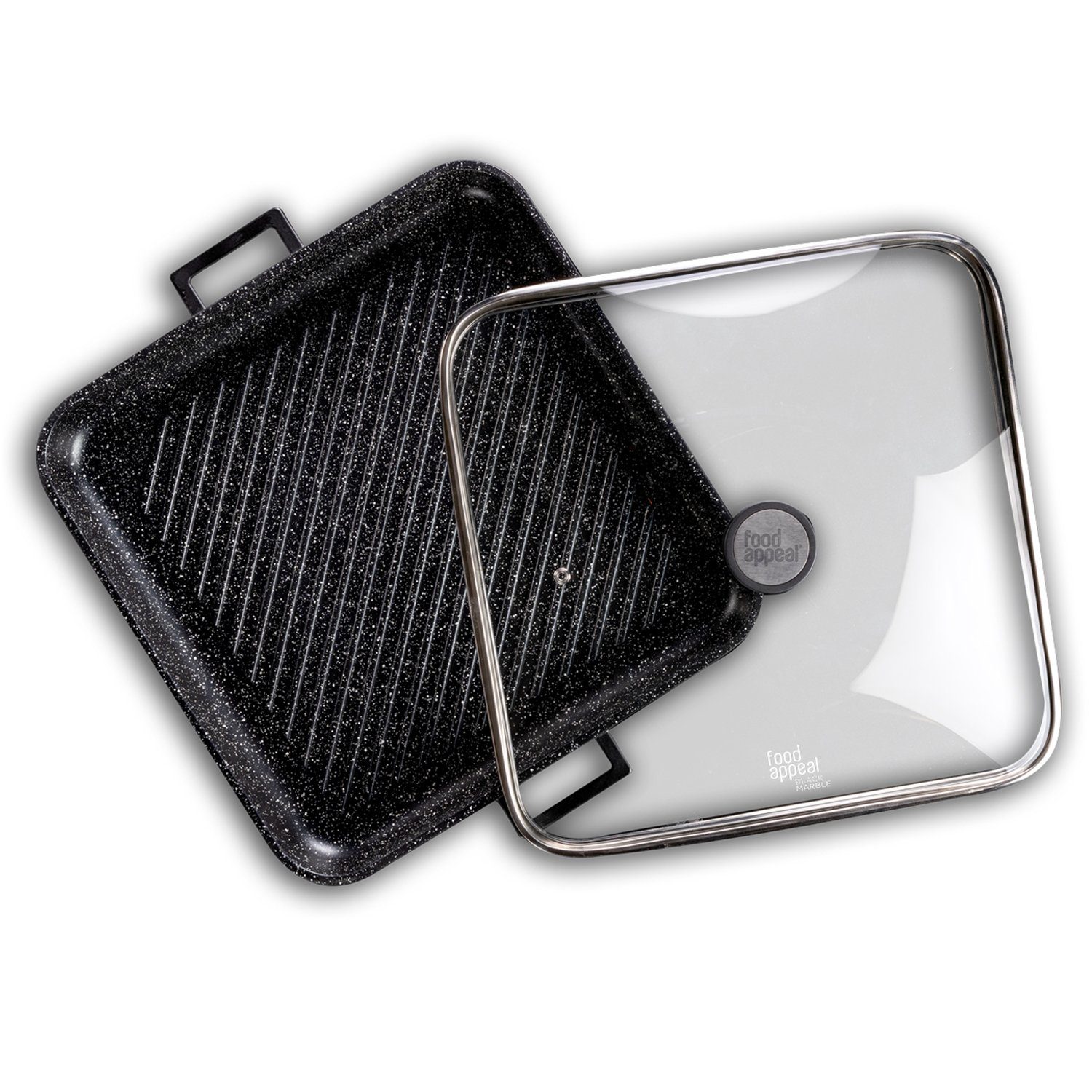 food appeal Bratpfanne Black Marble, Aluminium, food appeal Black Marble Grillpfanne mit Glasdeckel 34cm anti-haft B