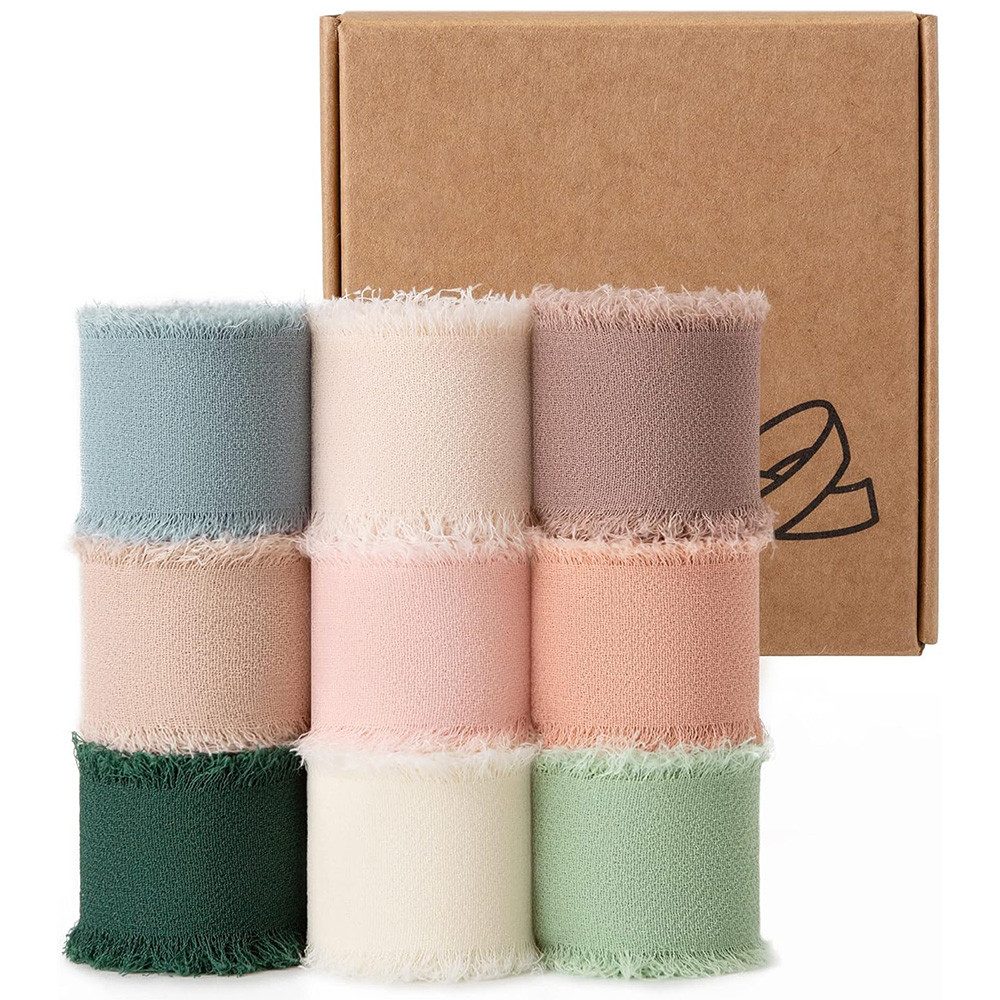 AFKSMILE Satinband Geschenkband Mix Set, Schleifenband, zart Chiffonband Stoff 4cm x 50m, für stilvoll schöne Hochzeitseinladung,Geschenke,Tischdeko, Dekoband