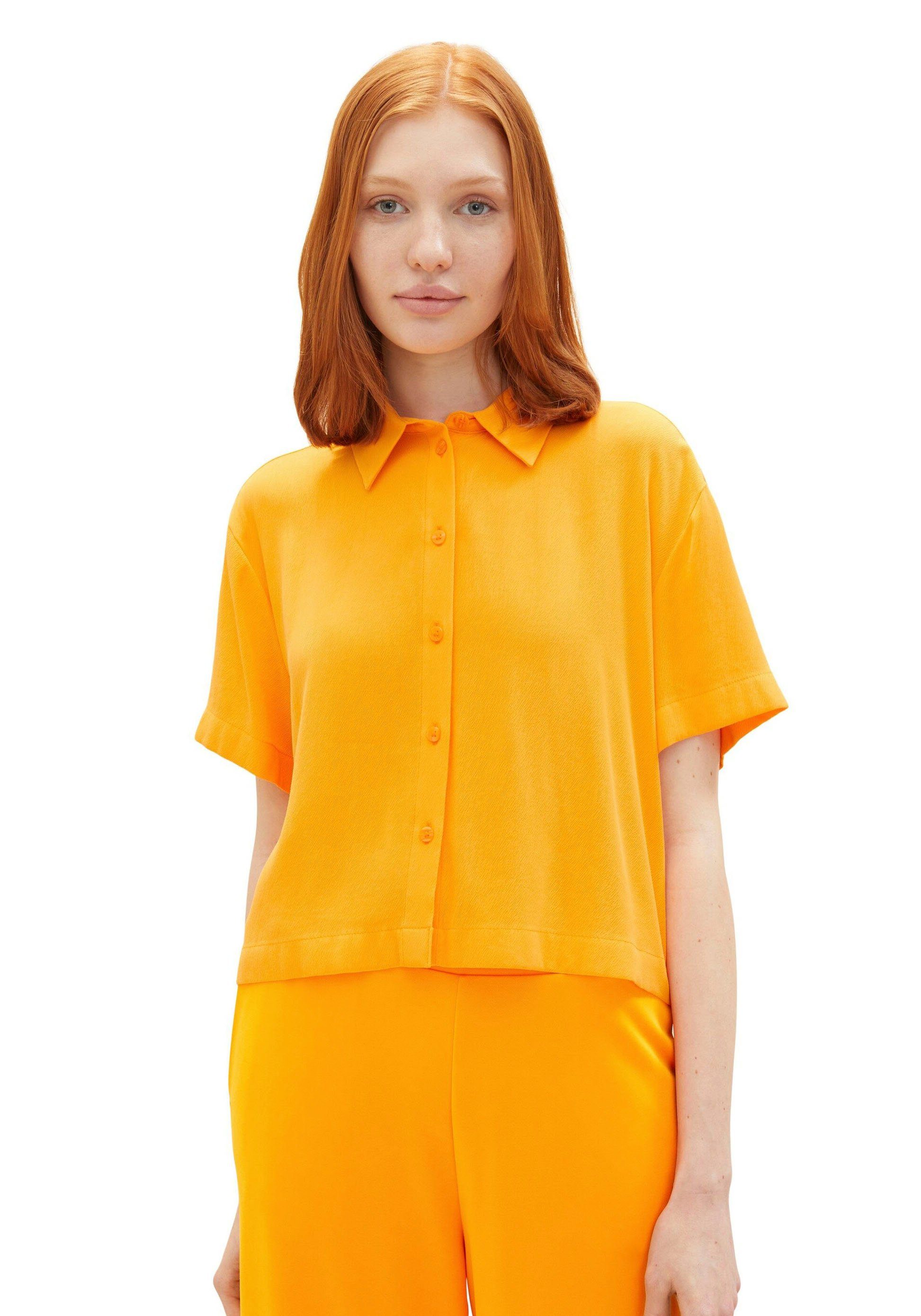 TOM TAILOR Denim Hemdbluse in kurzer, lässig weiter Form mango-orange