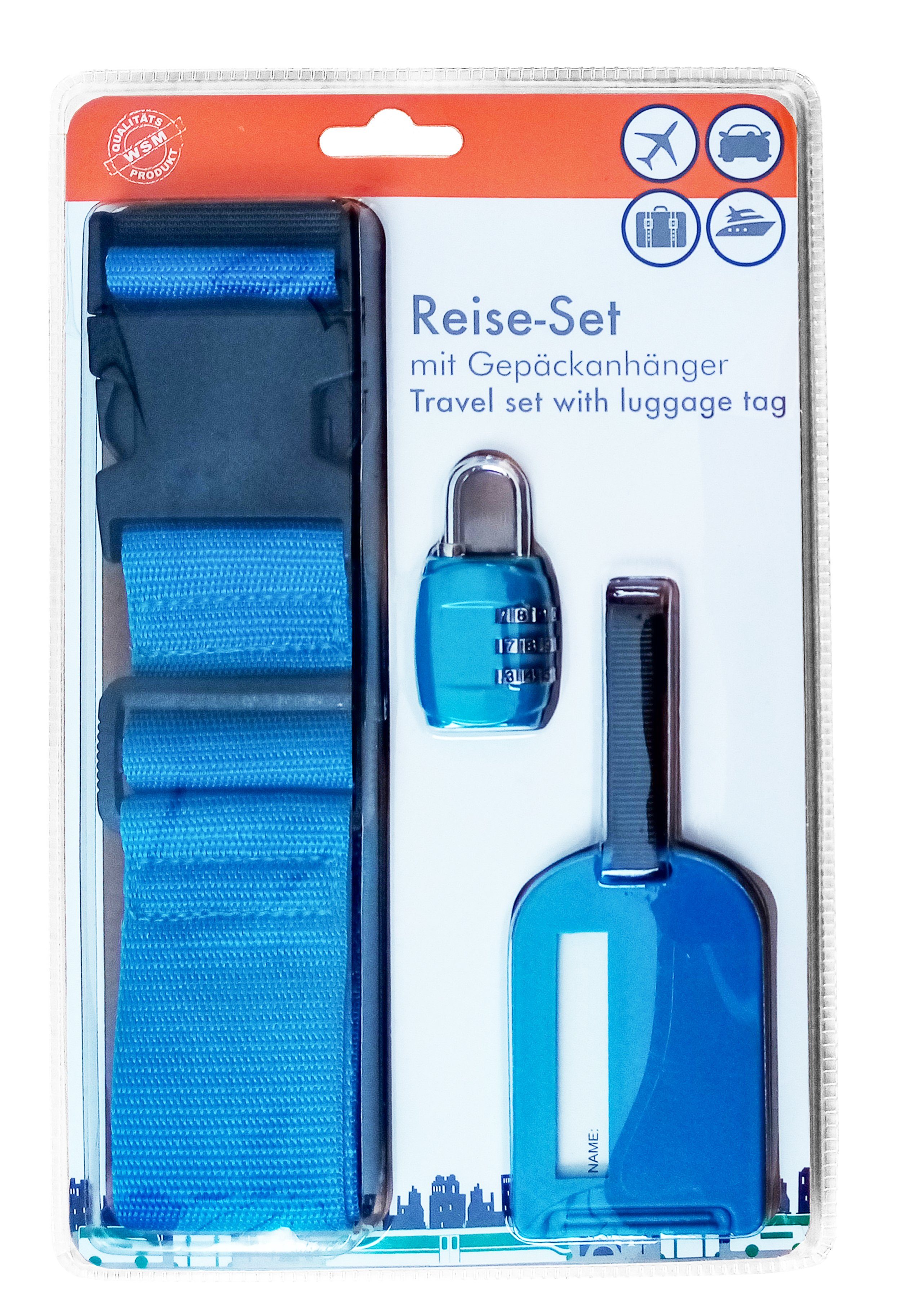 vom Pullach Hof Koffergurt Reise-Set Koffergurt Zahlenschloss Gepäckanhänger 91 (Türkis), Koffergürtel Kofferband Gepäckgurt Schloss Gepäckband