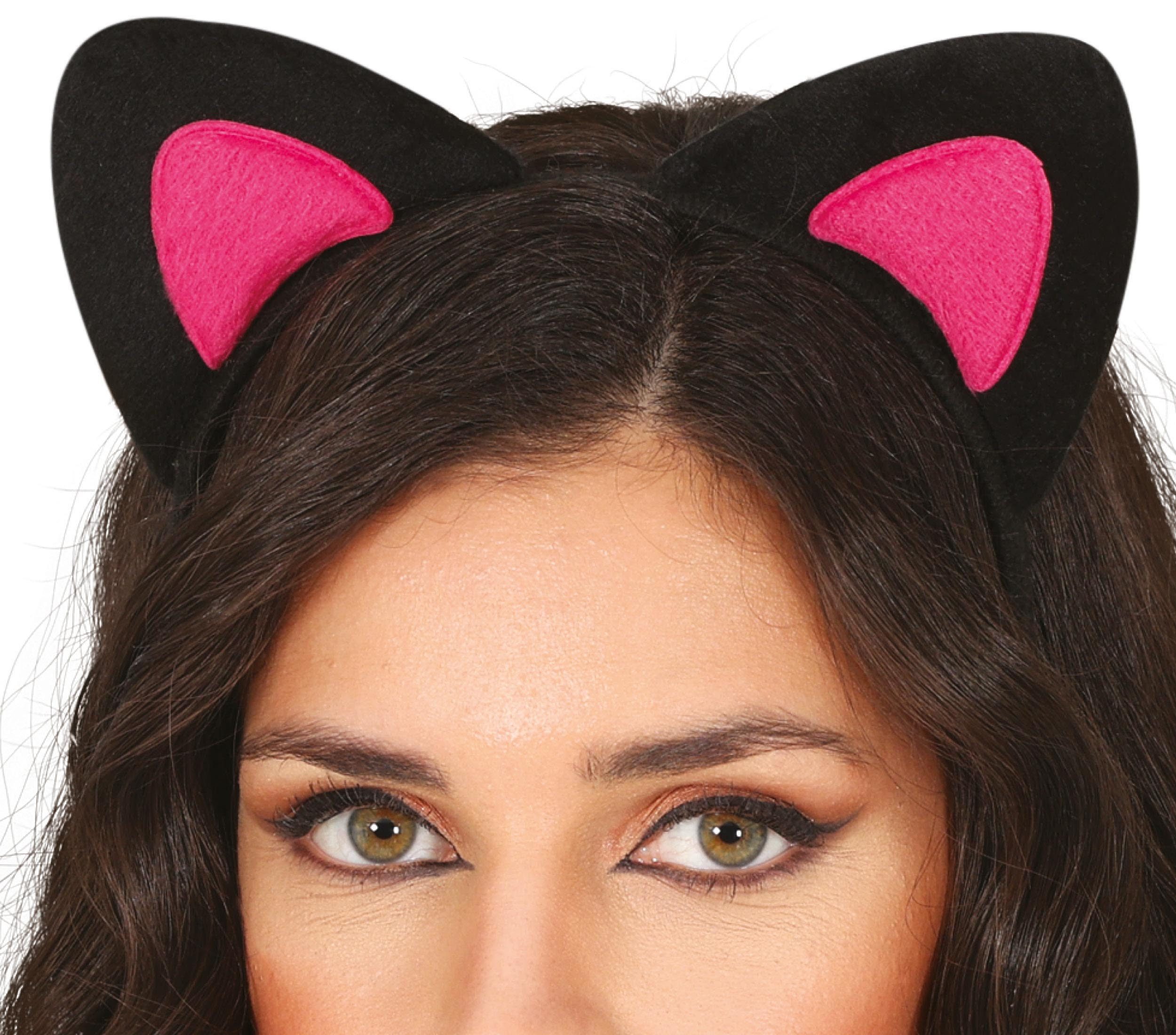 Fiestas Guirca Kostüm, Katze Fledermaus Haarreif Karneval Raben Schwarz Pink Ohren Fantasie A