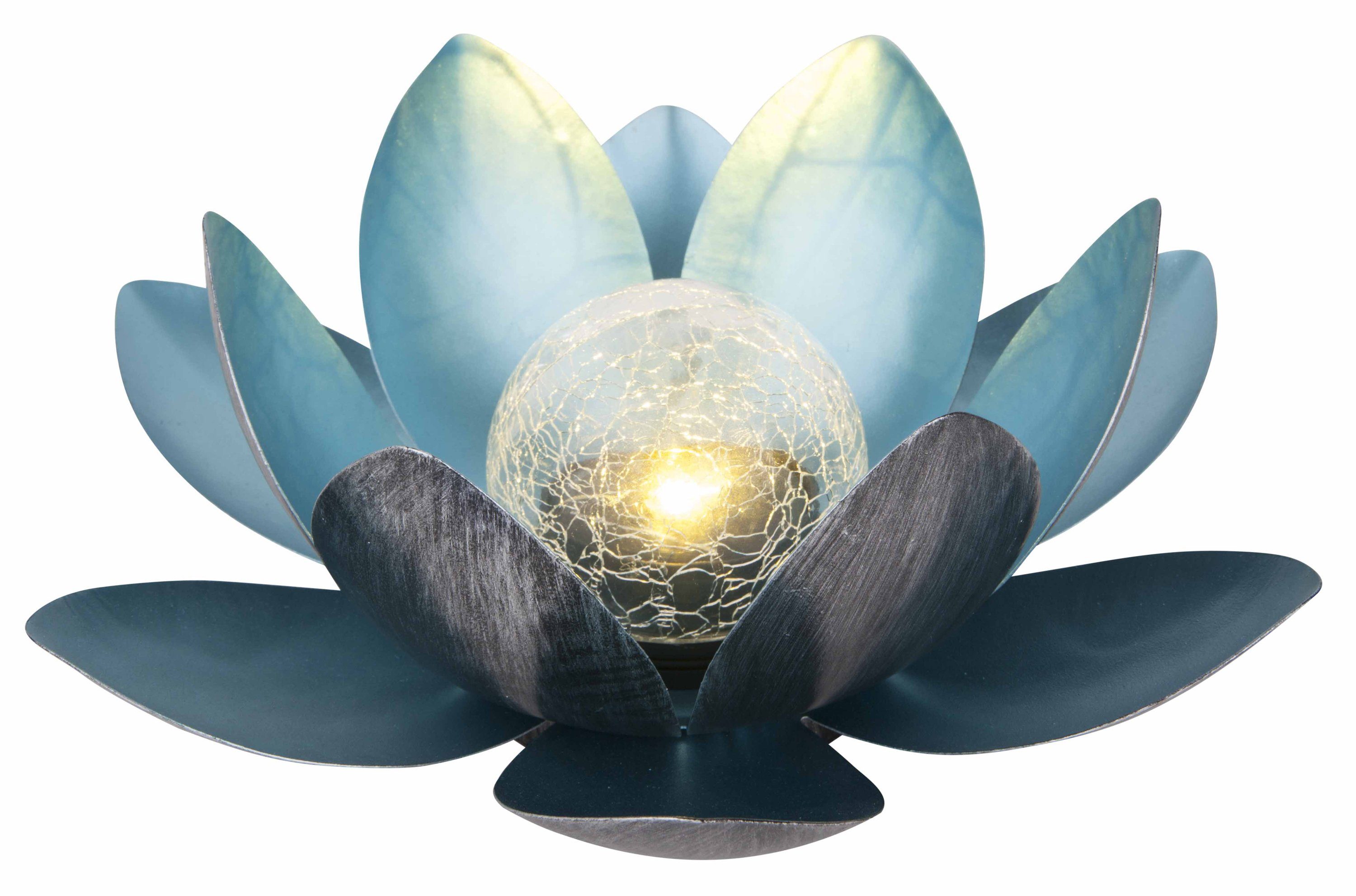 Höhe Solarleuchte Ø Kunstvolle Blau LED 27.5 Deko-Blüte mit Solarleuchte Lotus, Leuchteffekt Kaltweiß, cm, cm, Dehner 12 Metall, Warmweiß,