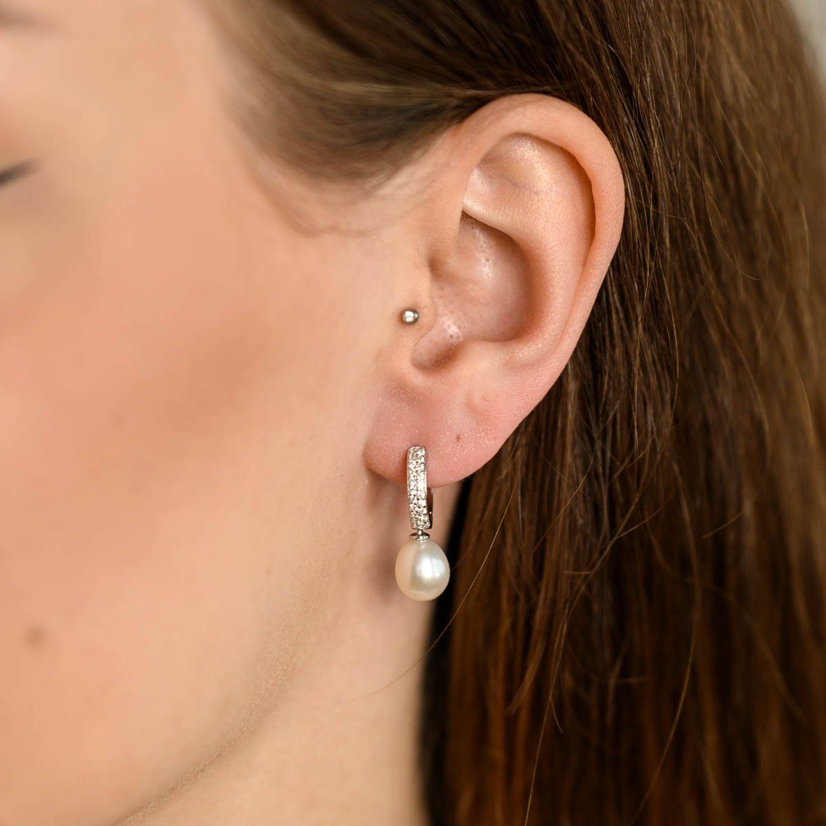 Materia Paar Creolen Tropfenanhänger Perle 13mm SO-458, aus 925 Sterling Si günstig online kaufen