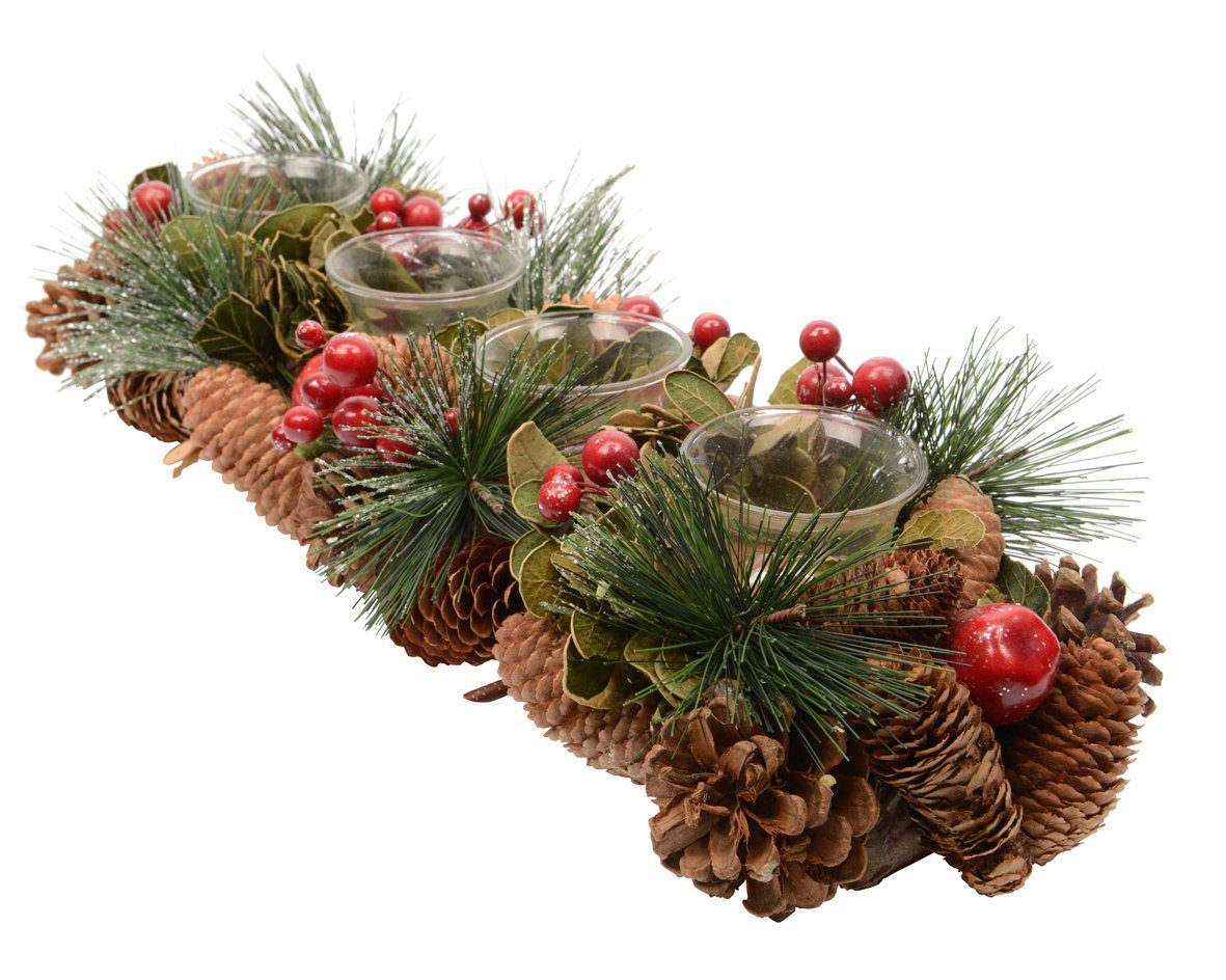 Kaemingk Dekokranz, Adventsgesteck länglich Teelichthalter Glas 45cm grün r günstig online kaufen