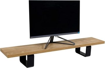 Furni24 Monitorständer Holz mit Metallfuß, 105 x 20 x 14h, Saphir Eiche Dekor Monitorständer