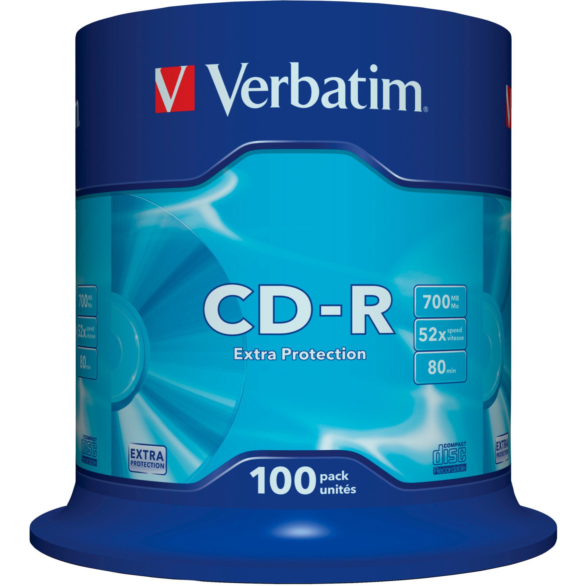 Verbatim CD-Rohling Verbatim CD-R 700 MB, CD-Rohlinge, (52fach, 100