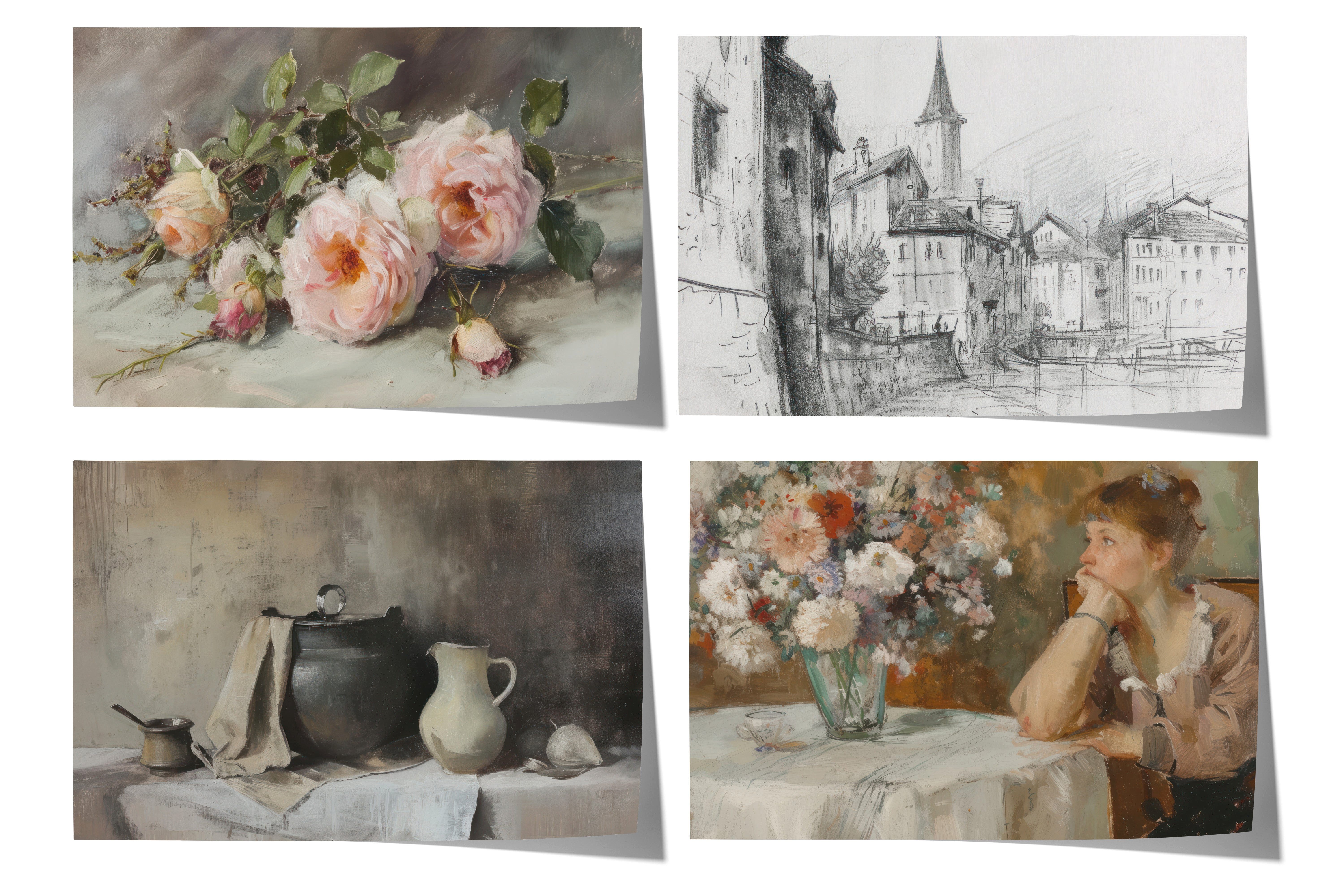 JUSTGOODMOOD Poster Moderne Vintage Kunst Geschenkidee Rosen Stillleben Stadtansicht Portr, D (1 St)