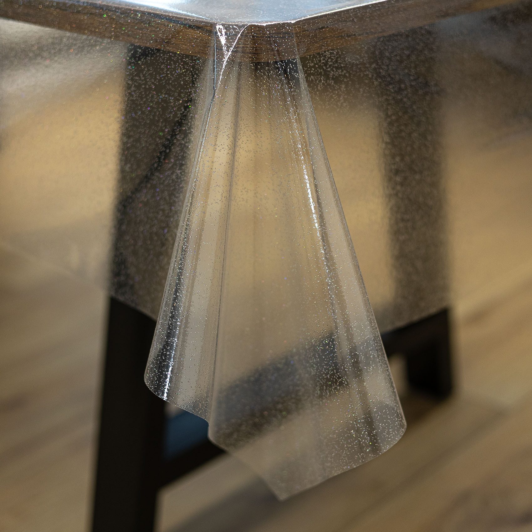 ANRO Tischdecke Glitter abwaschbar Wachstuch pflegeleicht wasserabweisend (Einzelstück 1-tlg), Glitzer Glam Transparent Rund 100cm Gartentischdecke