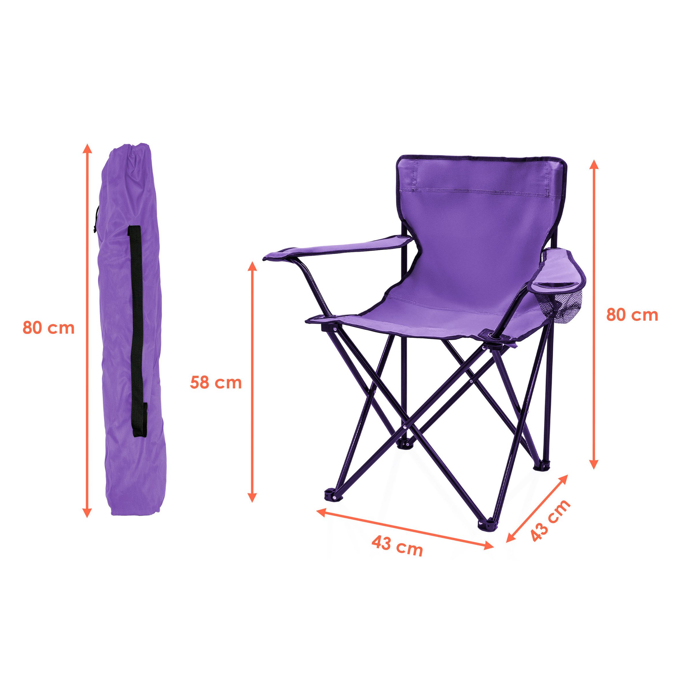 Spetebo Campingstuhl Campingstuhl mit Getränkehalter - lila (Stück, 1 St), Camping Strand und Garten Klappstuhl mit Tragetasche