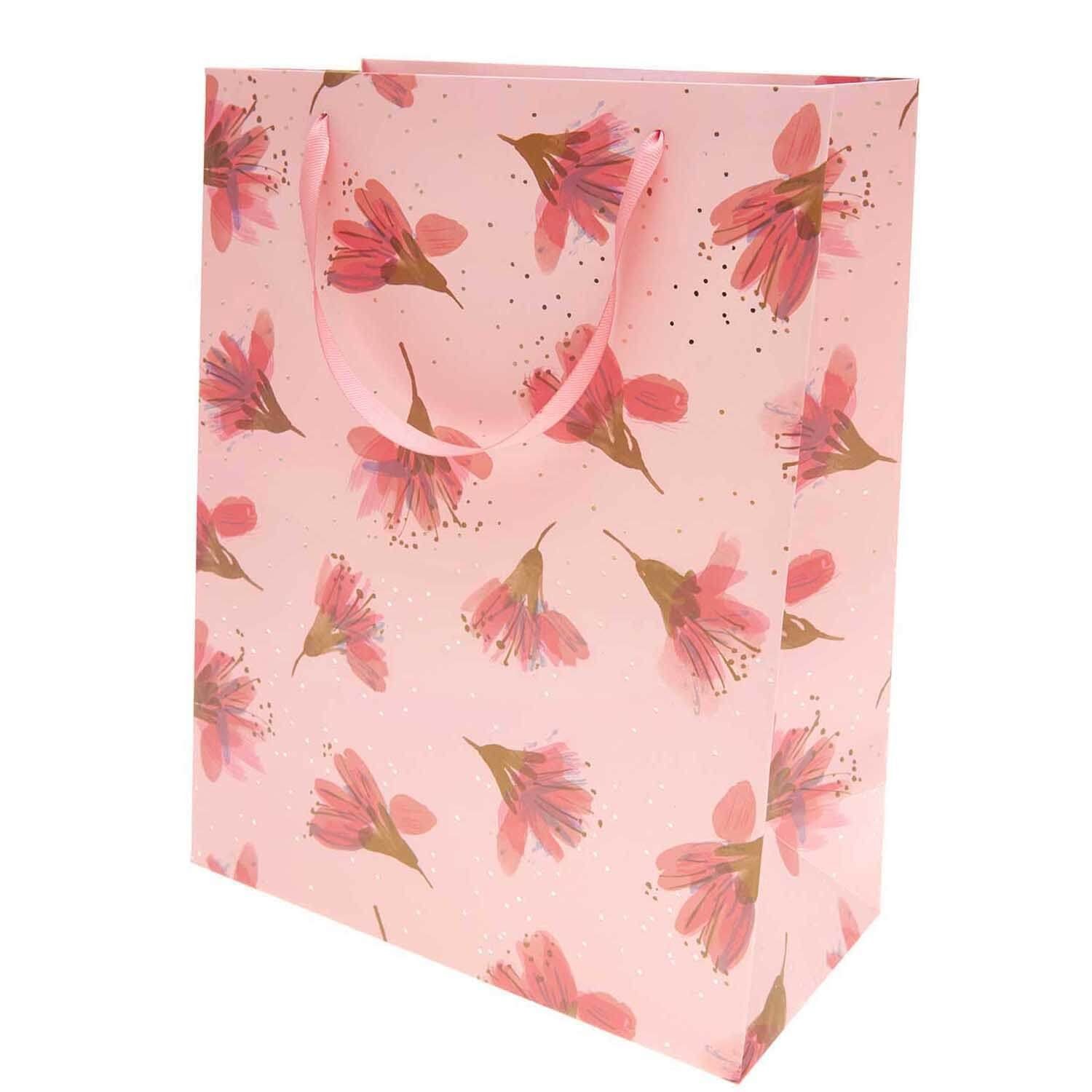 Rico Design Tragetasche Paper Poetry Geschenktüte Blüten rosa 26x32x12cm