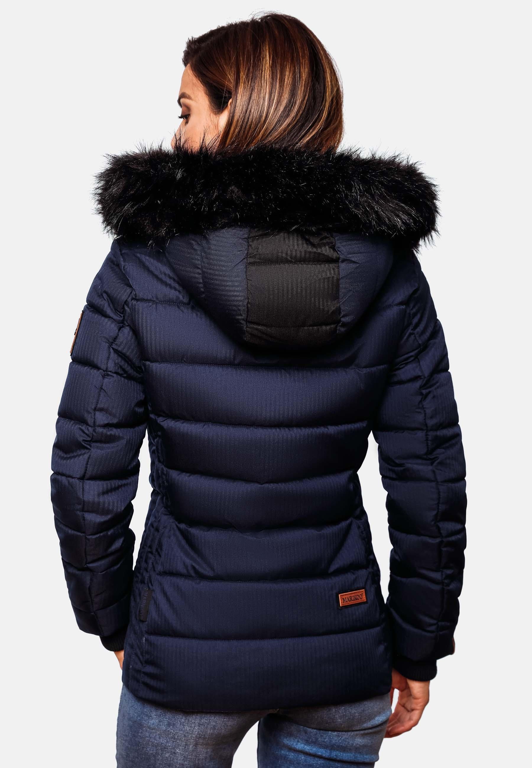 Kunstpelz-Kapuze blau Winterjacke Unique mit Steppjacke Marikoo modische