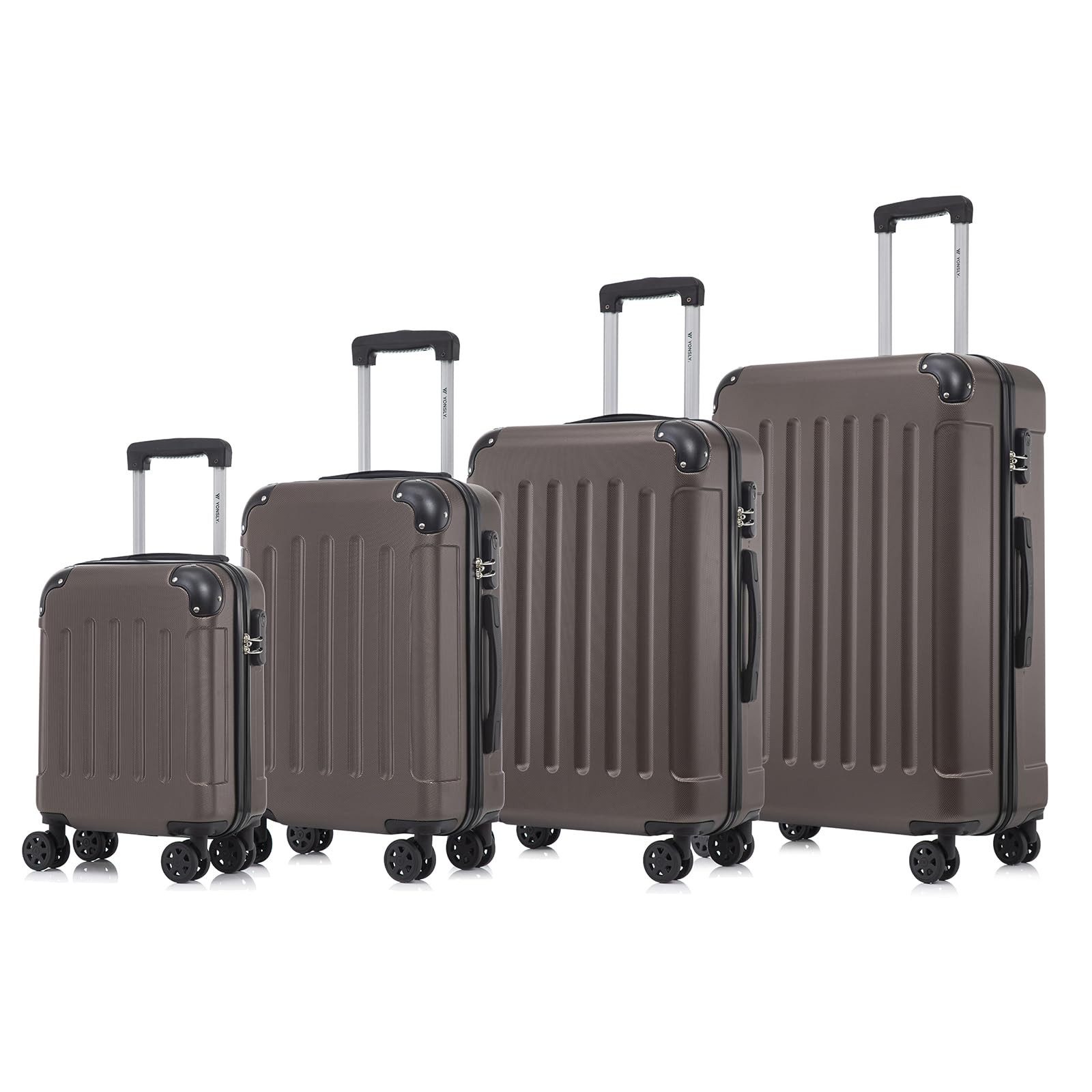 YONSLY Kofferset 4er Set, Reisekoffer Trolley mit 360° Rollen ABS-Hartschalen, 4 Rollen, (4 tlg., Sicherheitsschloss Weichem Gummigriff Handgepäck S/M/L/XL), Leichtes Gepäckset Trolley 4er Koffer Set, Reisekoffer