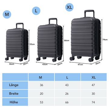 Powerwill Kofferset M-L-XL 3-teiliges Koffer-Set, 4 Rollen, (360° Rollen, mit Zahlenschloss, 3 tlg., Aus hochwertigem ABS-Material), Hartschalen Kofferset Rollkoffer Reisekoffer