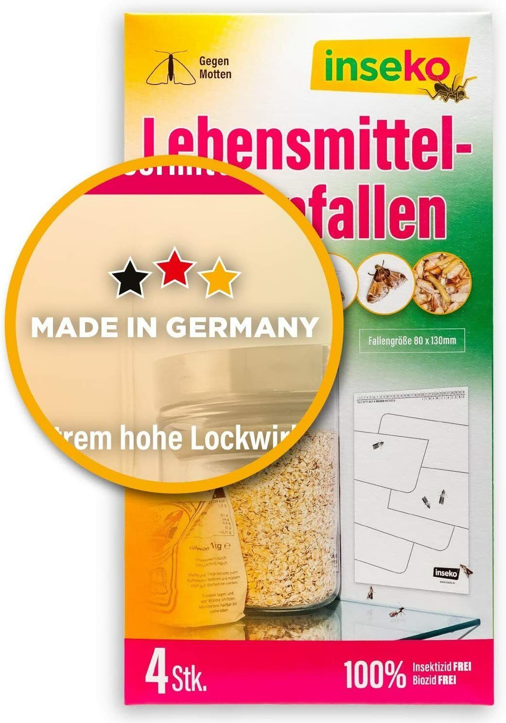 Inseko Klebefalle 16x inseko Lebensmittelmotten Falle I insektizidfrei und geruchlos, Pheromonfalle gegen Lebensmittelmotten und zur Befallsermittlung