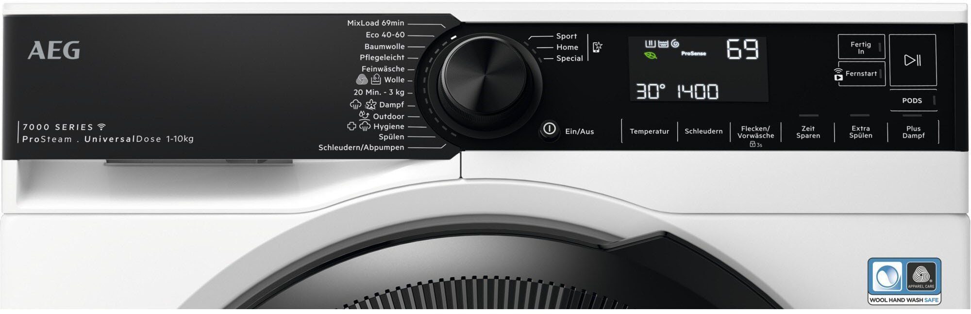 AEG Waschmaschine LR7E75400, 10 Wifi Wasserverbrauch & für 96 weniger 1400 U/min, % kg, ProSteam - Dampf-Programm