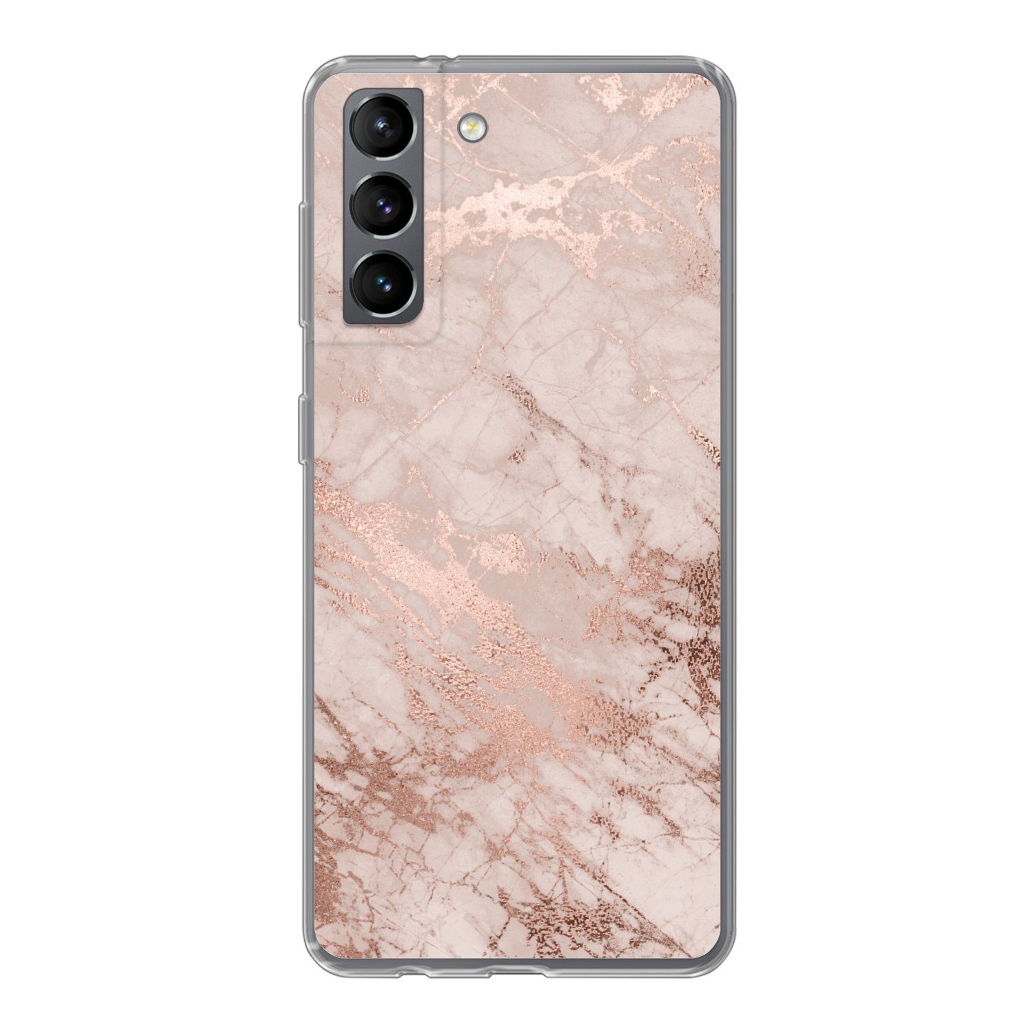 MuchoWow Handyhülle für Samsung Galaxy S21 Marmor - Rosa - Luxus - Marmoroptik - Glitzer -, Phone Case, Silikon, Schutzhülle Dünn