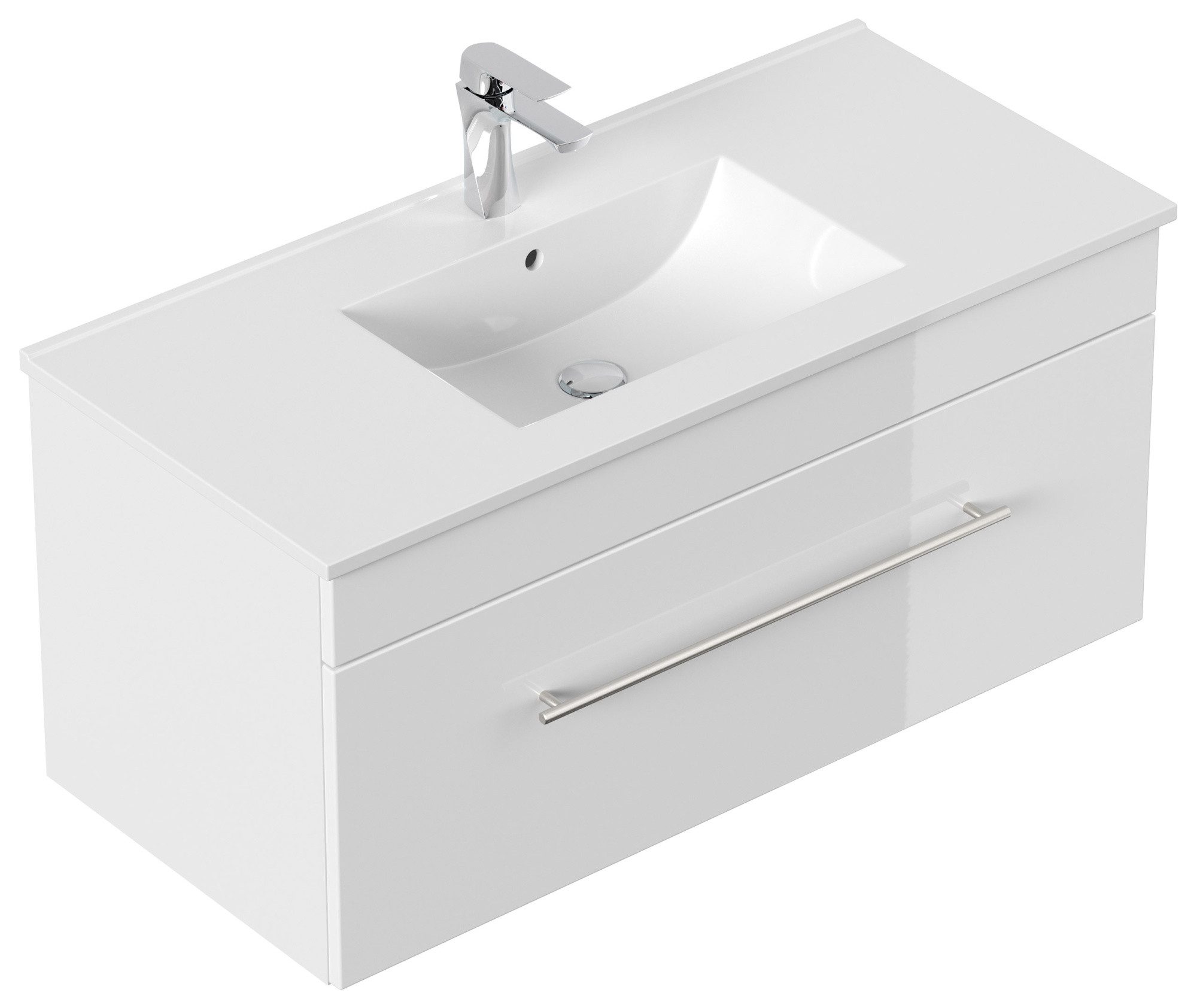 Magnolia Home Waschtisch Badmöbel SANTINI 100 SoftClose weiss Front weiss hochglanz