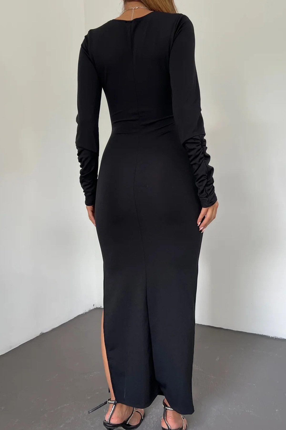 WOMAN VISION Minikleid Wickelkleid mit Schlitz und langen Ärmeln