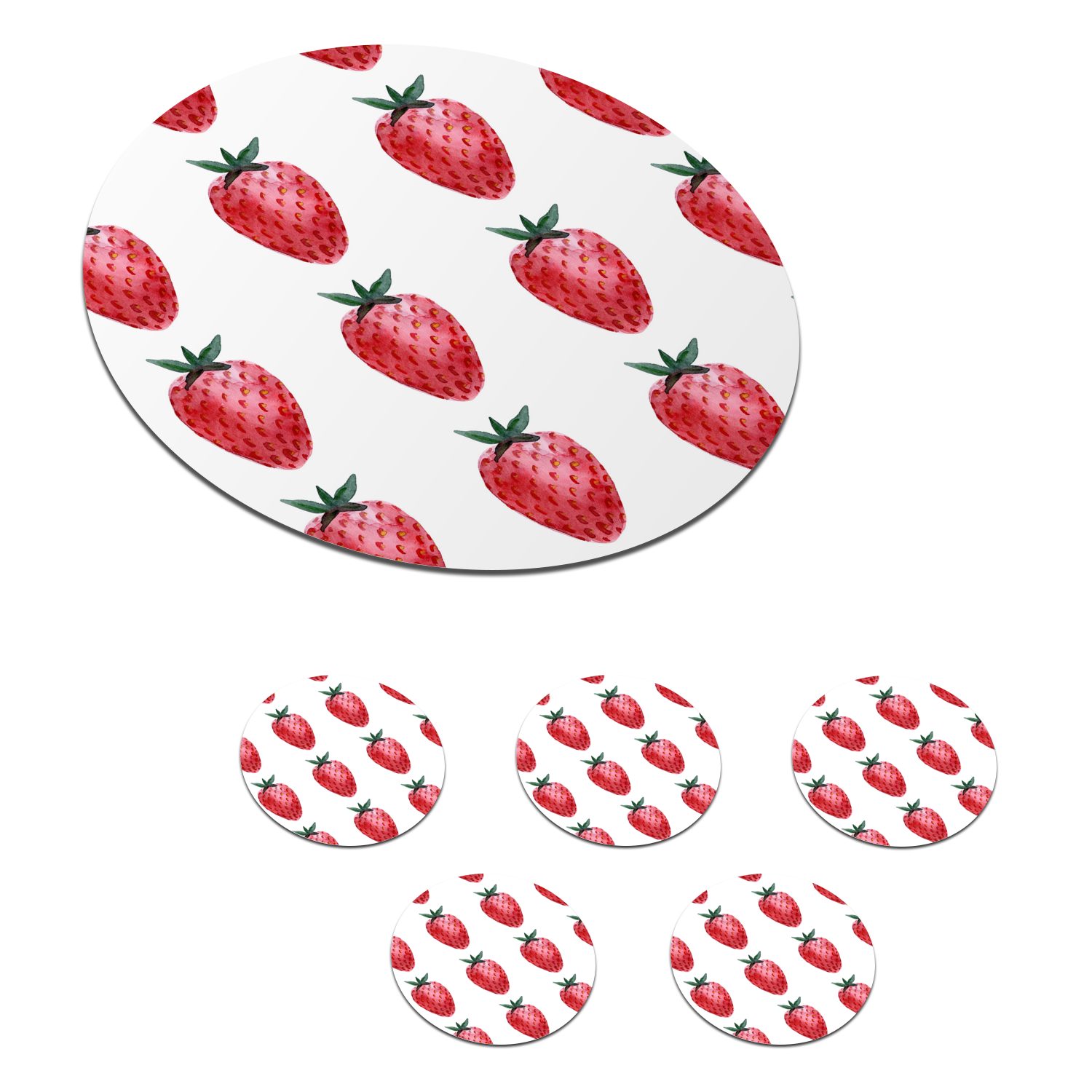 MuchoWow Glasuntersetzer Erdbeere - Obst - Weiß, Zubehör für Gläser, 6-tlg., Getränkeuntersetzer, Tassenuntersetzer, Korkuntersetzer, Tasse, Becher