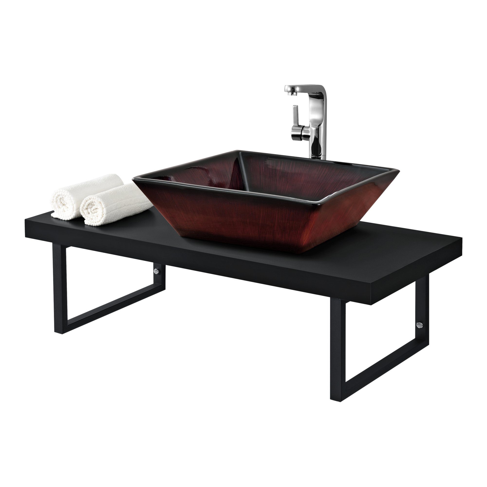 neu.haus Waschtisch, Waschtischplatte 100x45x30cm Handtuchhalter Schwarz