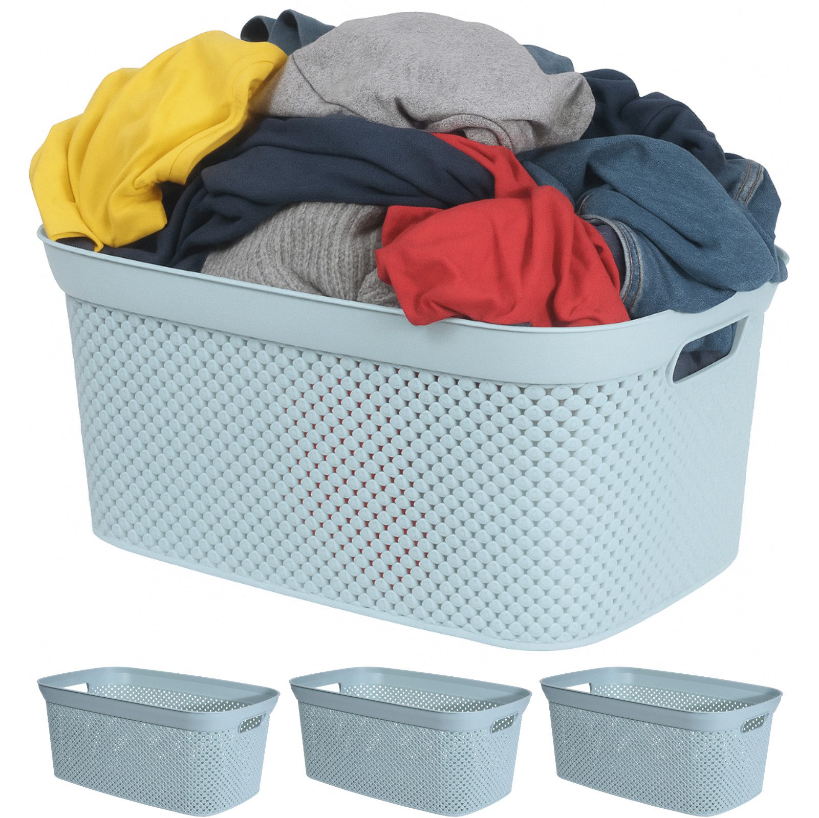 Koopman Wäschekorb Wäschewanne Kunststoff 4 Farben 4er Set (4 St), Grün, 2 Tragegriffe, 35 Liter, Kunststoff, Stabil