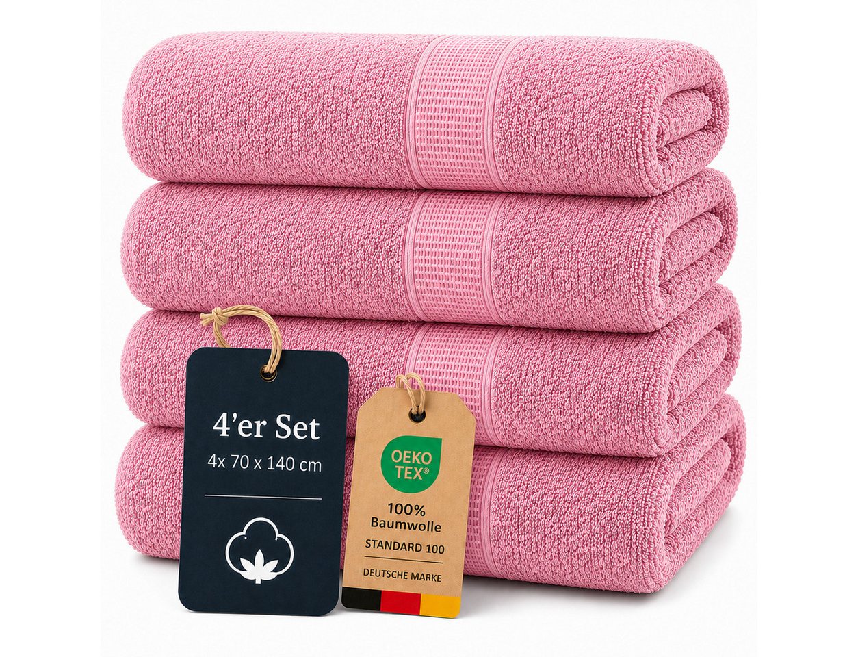 Komfortec Handtuch Set 4x Premium Badetuch Set - 70x140 cm, Frottee (4-St), 4x Handtuch-Set, 100% Baumwolle, mit Bordüre, Weich & Saugstark