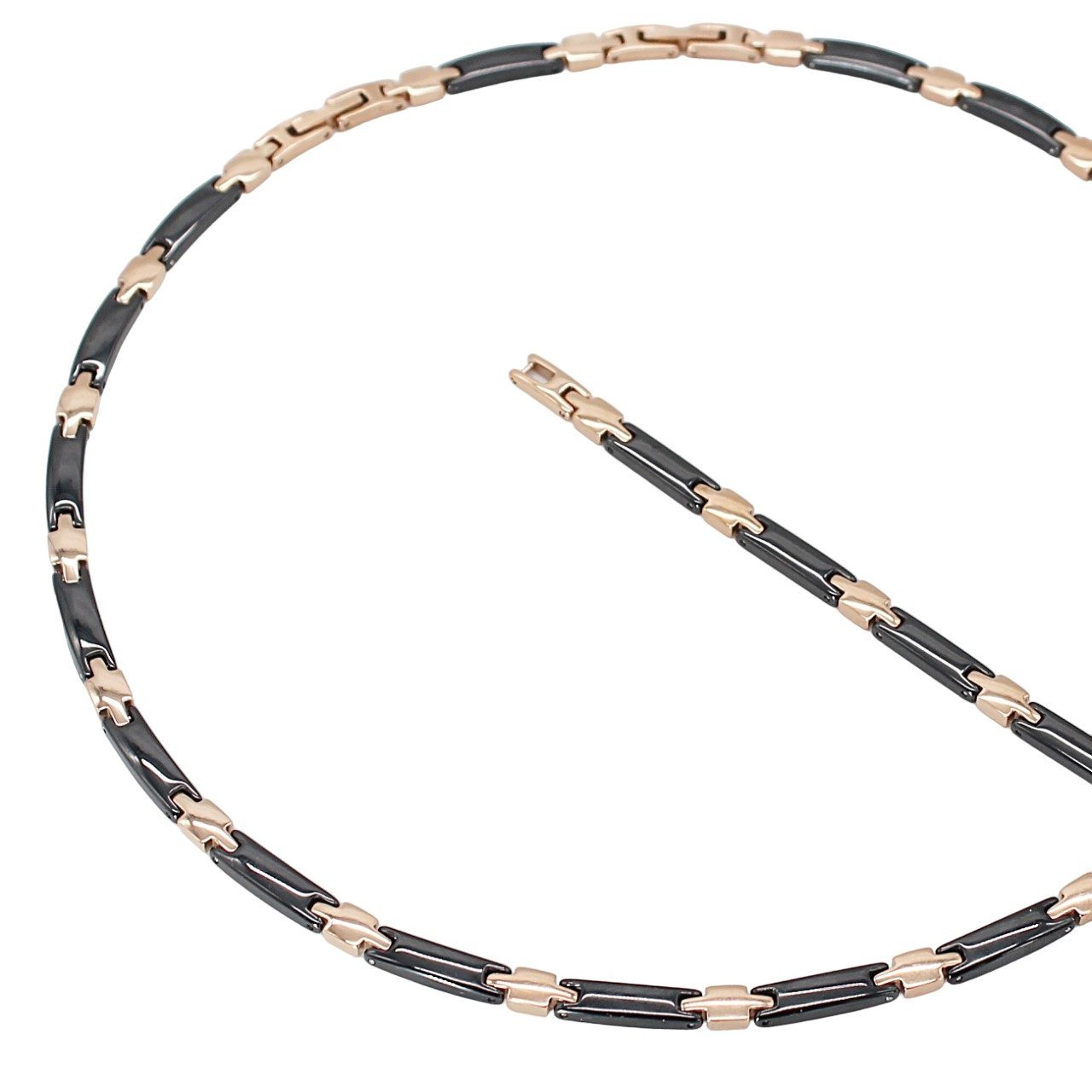 ELLAWIL Collier-Set Damen Halskette Armband aus Schwarzer Keramik / rosefarbenen Edelstahl (Kettenlänge 50 cm, Armbandlänge 19,5 cm, Breite 6 mm, Keramik / Edelstahl), inklusive Geschenkschachtel