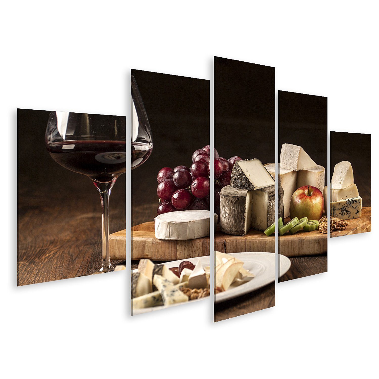 Leinwandbild Bild auf Leinwand Wein Käseteller Spezialitäten Wandbild Poster Kunstd