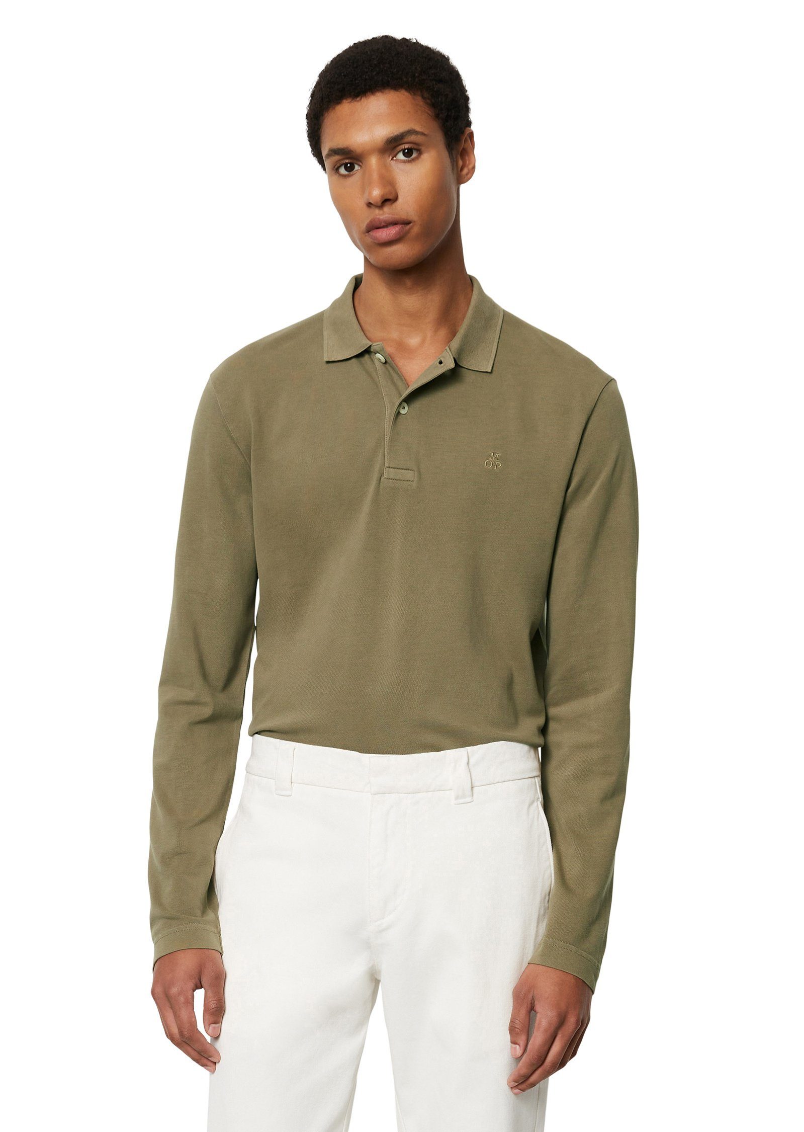 Langarm-Poloshirt mit aus O'Polo Elasthan Marc Bio-Baumwolle braun