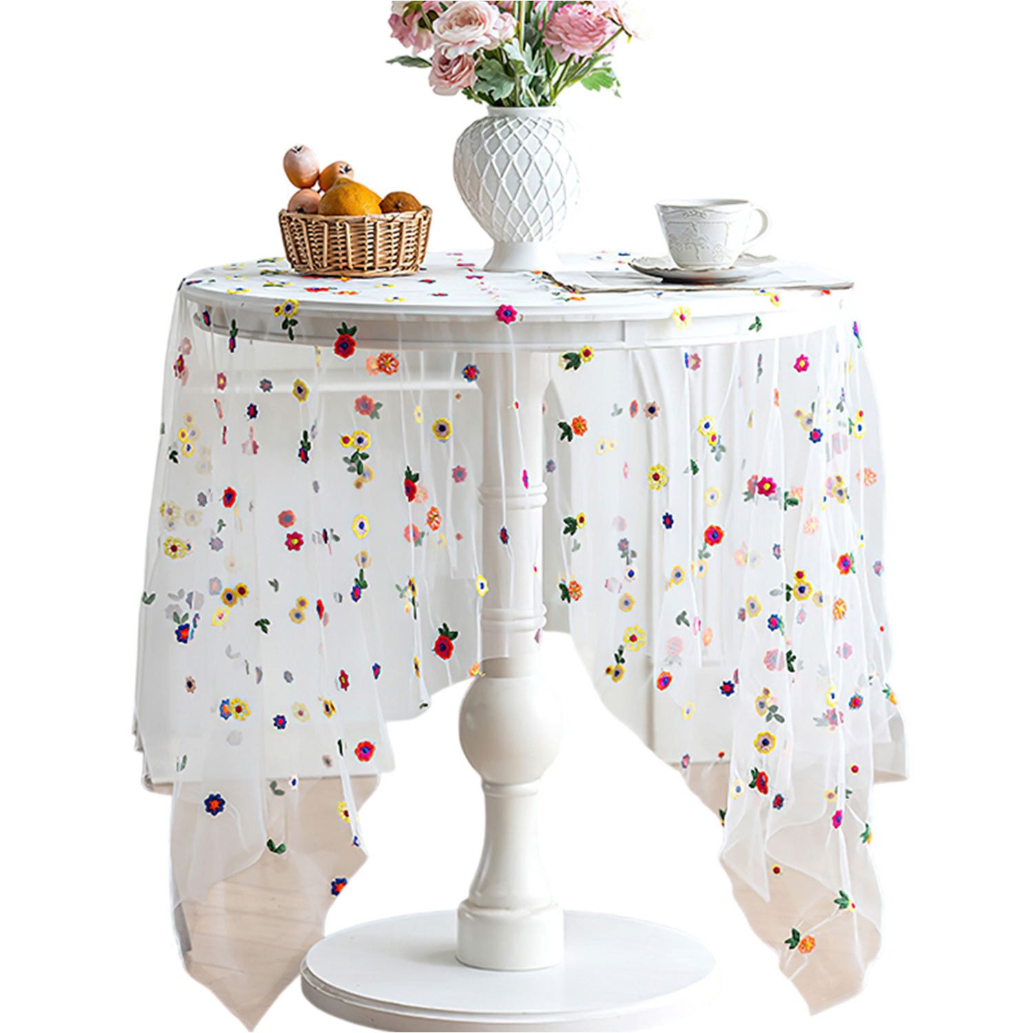 Refttenw Tischdecke Romantische Spitzentischdecke mit Blumenstickerei,Deskt günstig online kaufen