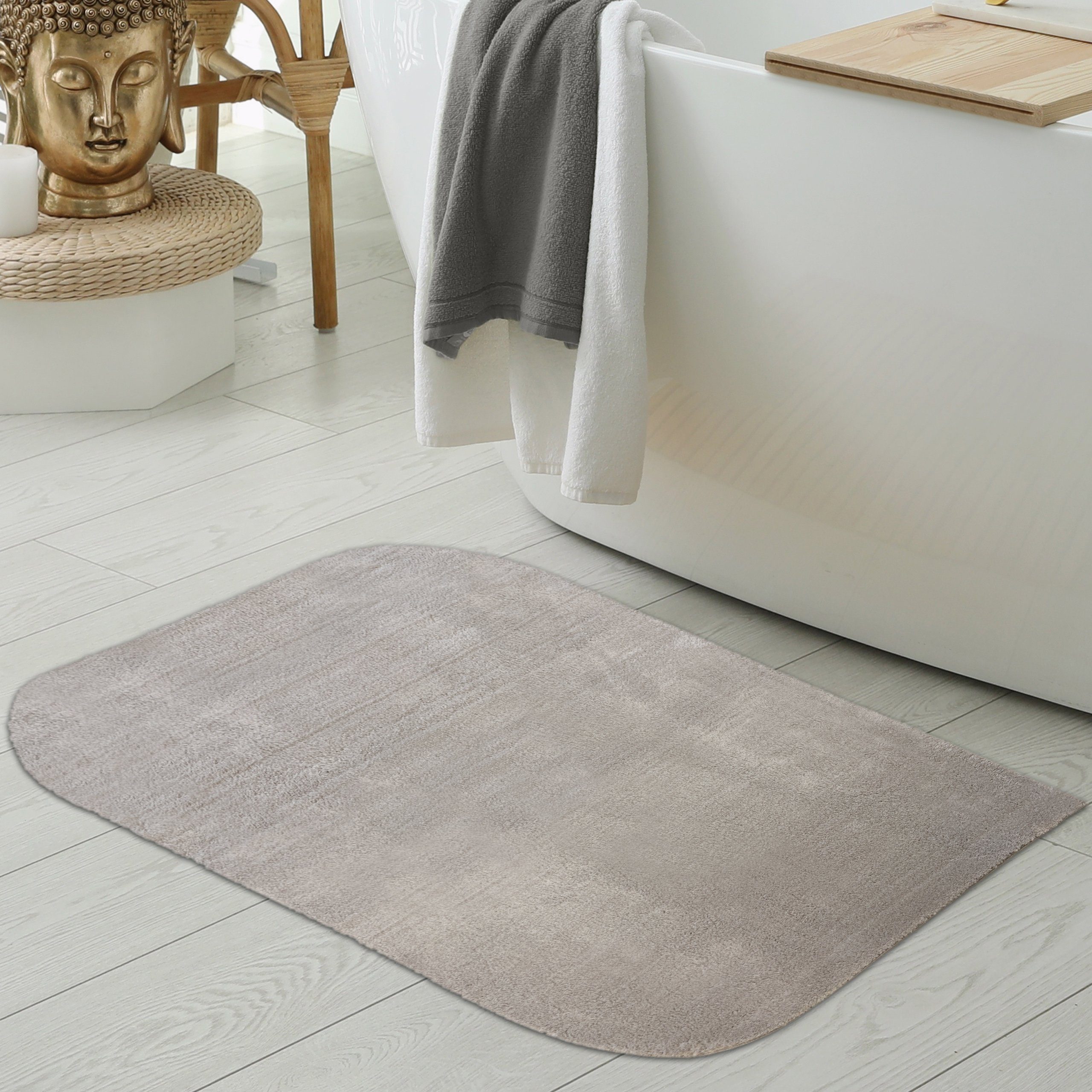 Teppich Badezimmer Vorleger Teppich – runde Ecken weich – sand, Teppich-Traum, rechteckig, Höhe: 16 mm
