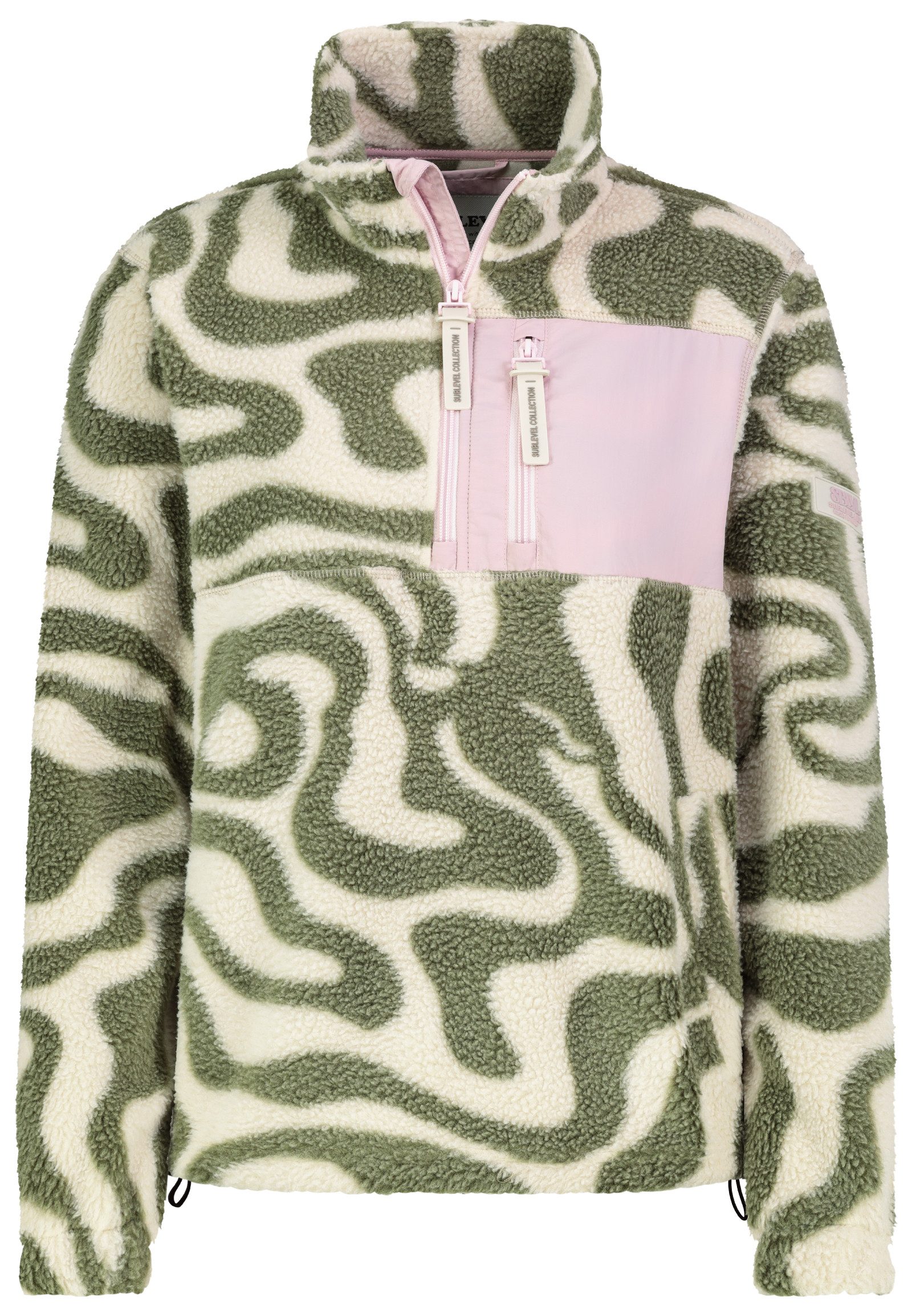 SUBLEVEL Fleecepullover Damen Fleece Sweater Alloverprint verschiedene Prints, Brusttasche, Stehkragen