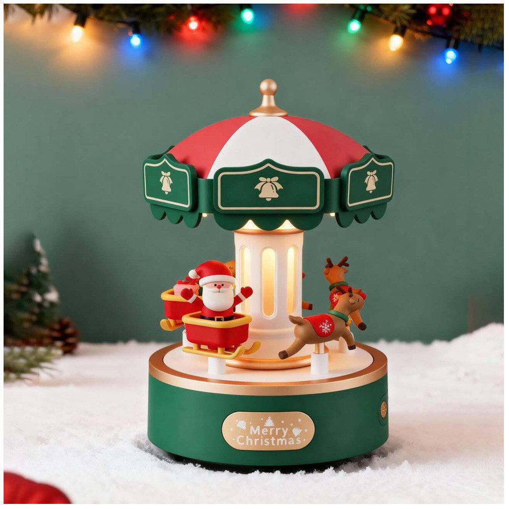 QUBEBU LED Dekoobjekt Kinder Nachtlicht Karussell Spieluhr Weihnachtsdeko Beleuchtung, Wiederaufladbar, LED fest integriert, Warmweiß Nachttischlampe Wiederaufladbar, 6 Lieder, Geschenke für Jungen Mädchen, Weihnachtsgeschenke, Weihnachtsartikel