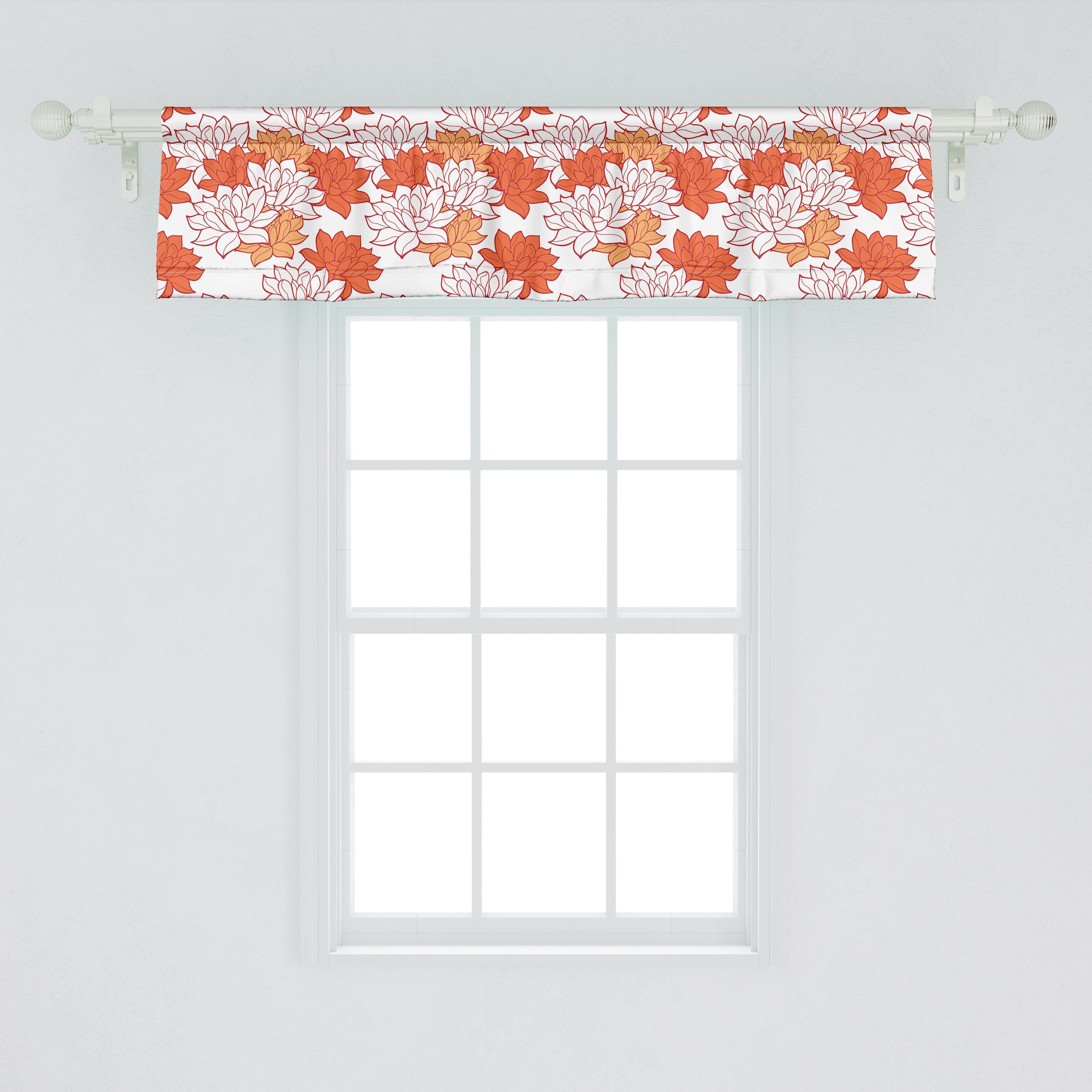 Scheibengardine Vorhang Volant für Küche Blooming Microfaser, Stangentasche, Schlafzimmer Lotus Abakuhaus, Dekor mit Leaves Orange