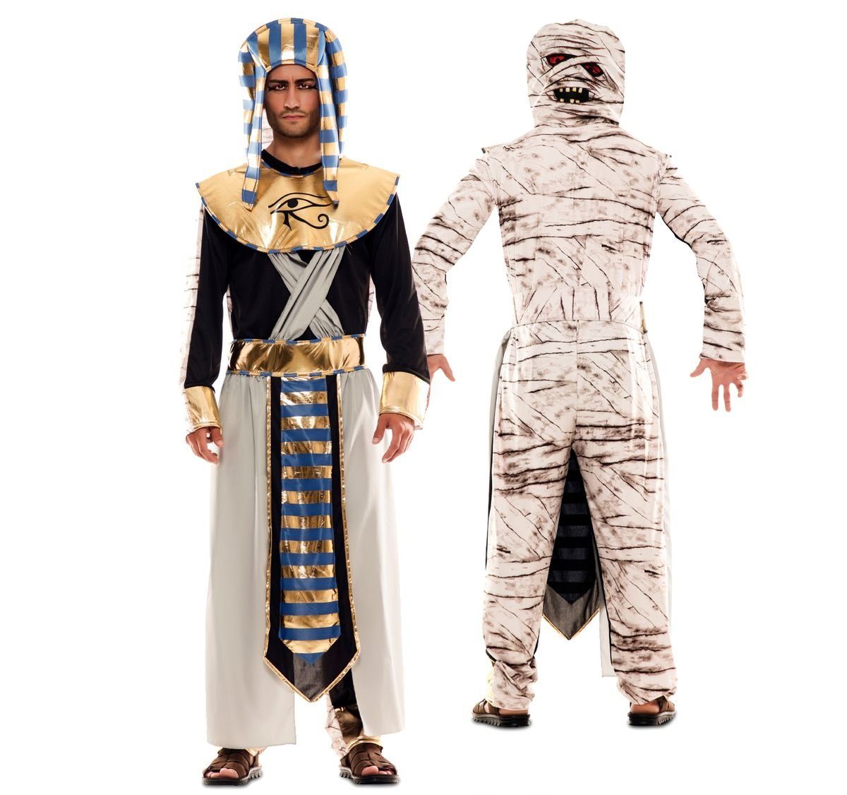 Fyasa Kostüm Vorderseite Pharao Rückseite Mumie für Erwachsene
