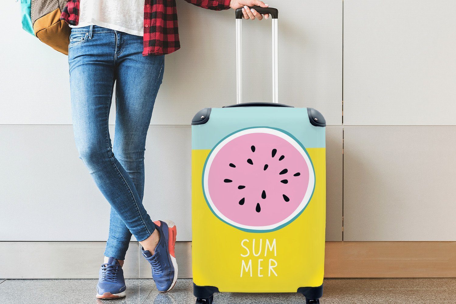 MuchoWow Handgepäckkoffer Wassermelone - Obst Rollen, Reisekoffer - Gelb, Trolley, mit rollen, 4 Handgepäck für Ferien, Reisetasche
