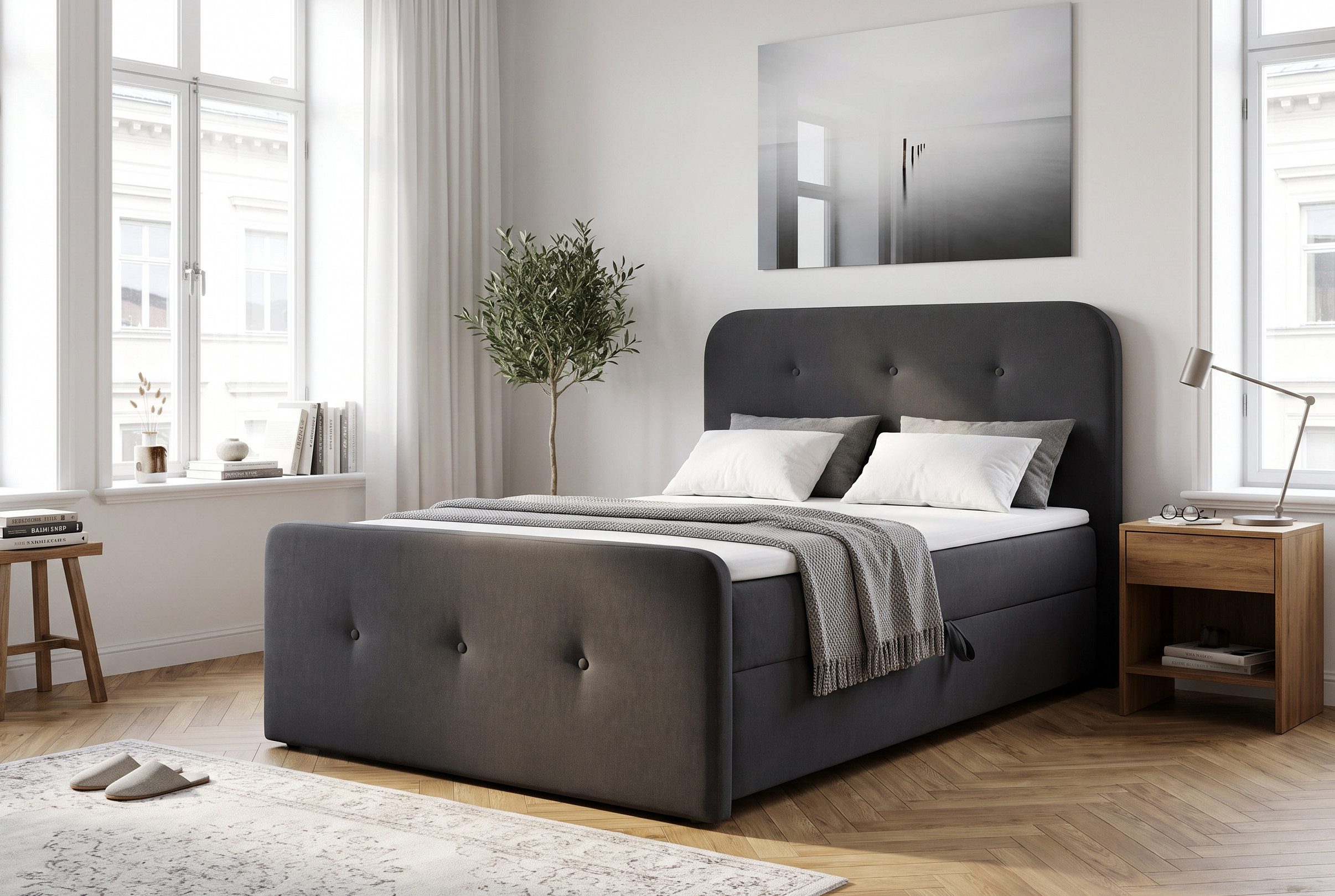 Home affaire Boxbett Amrum, Polsterbett mit Bettkasten, inkl. Taschenfederkernmatratze H3, mit Kaltschaumtopper, Chenille-Bezug, 120x200 & 180x200 cm