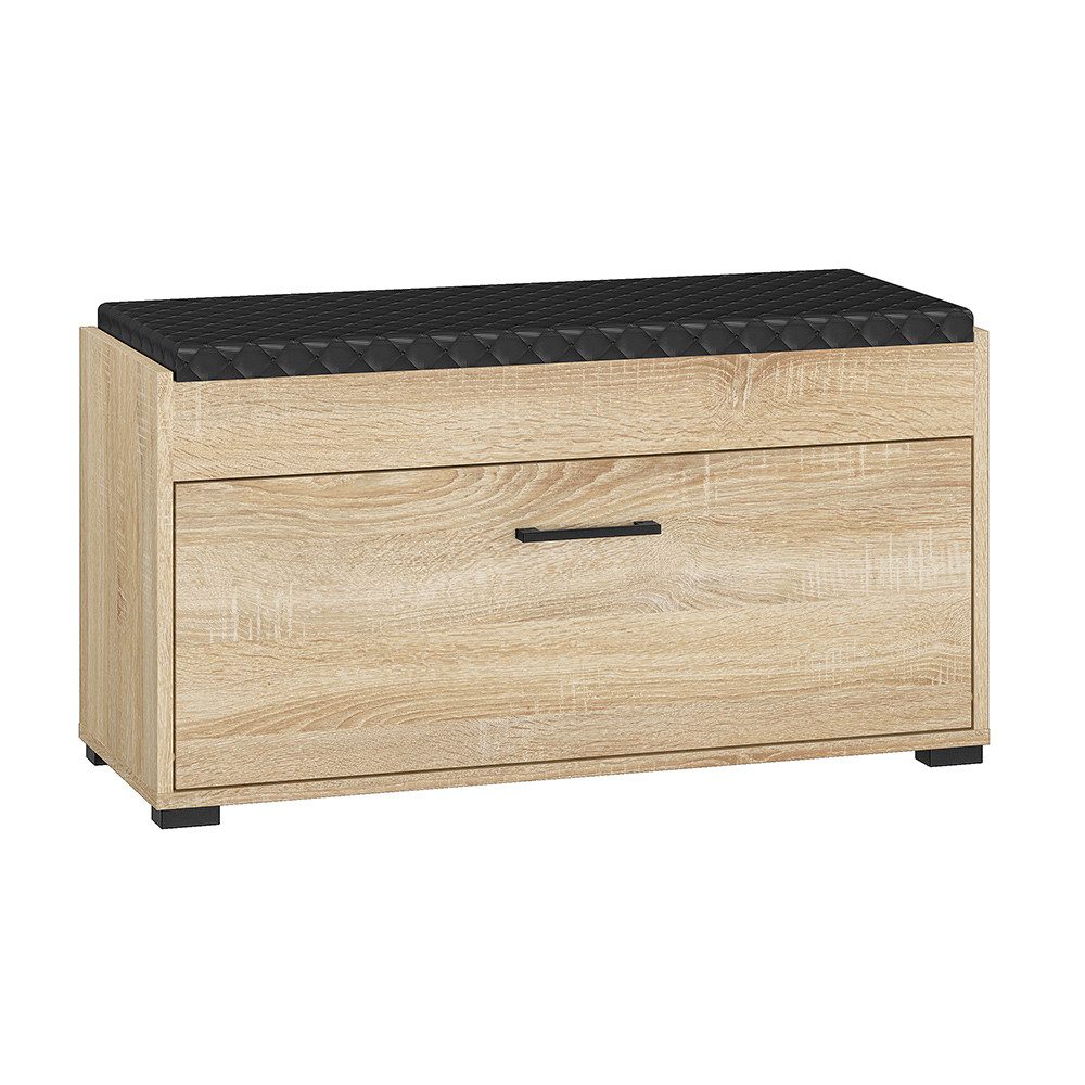 Lomadox Schuhbank CHEB-131, Schuhbank Eiche hell aufklappbar Sitzpolster 89,8x48x33,6 cm