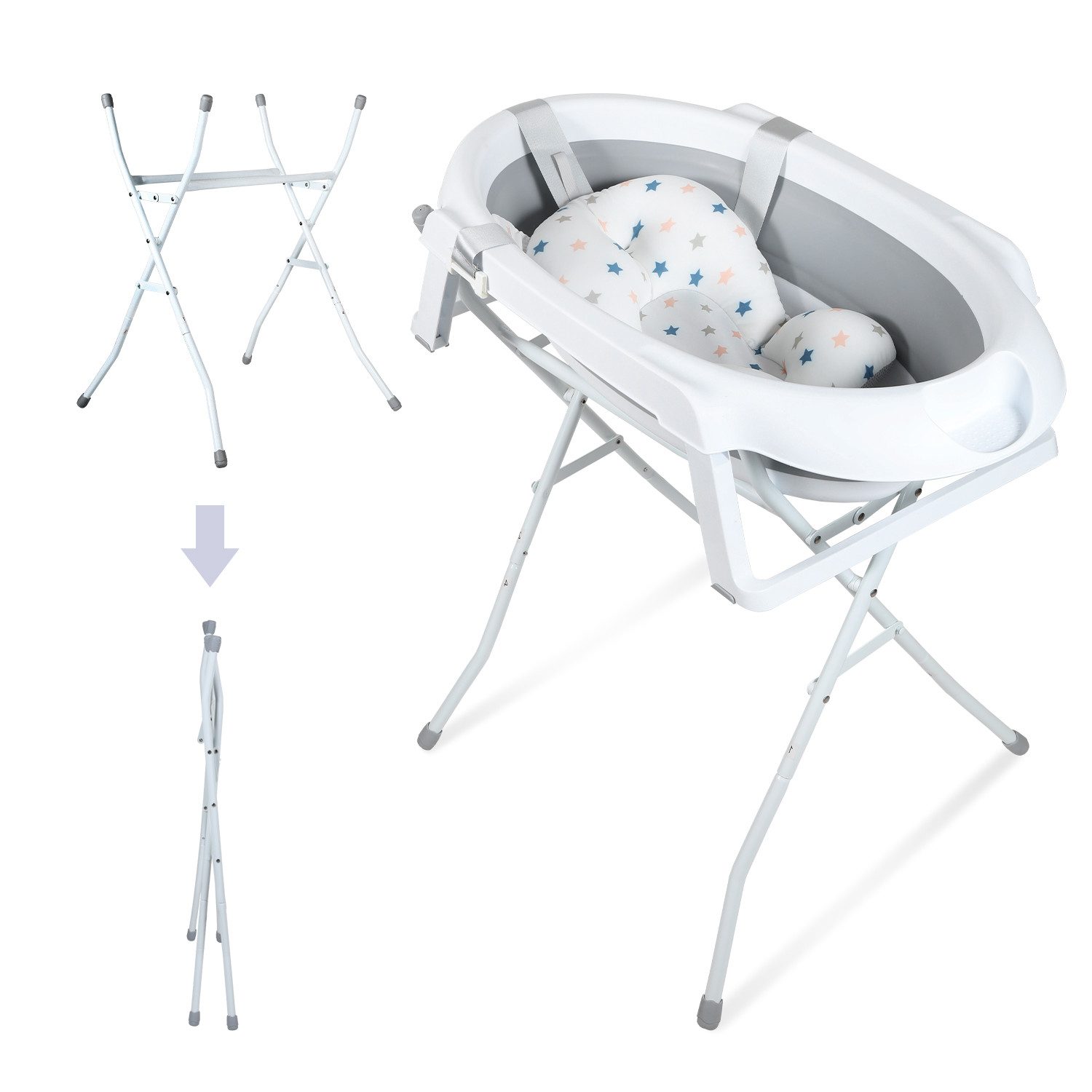 Clanmacy Babybadewanne Faltbare Badewanne mit Ständer PP&TPE Babybadesitz für 0-2 Jahre